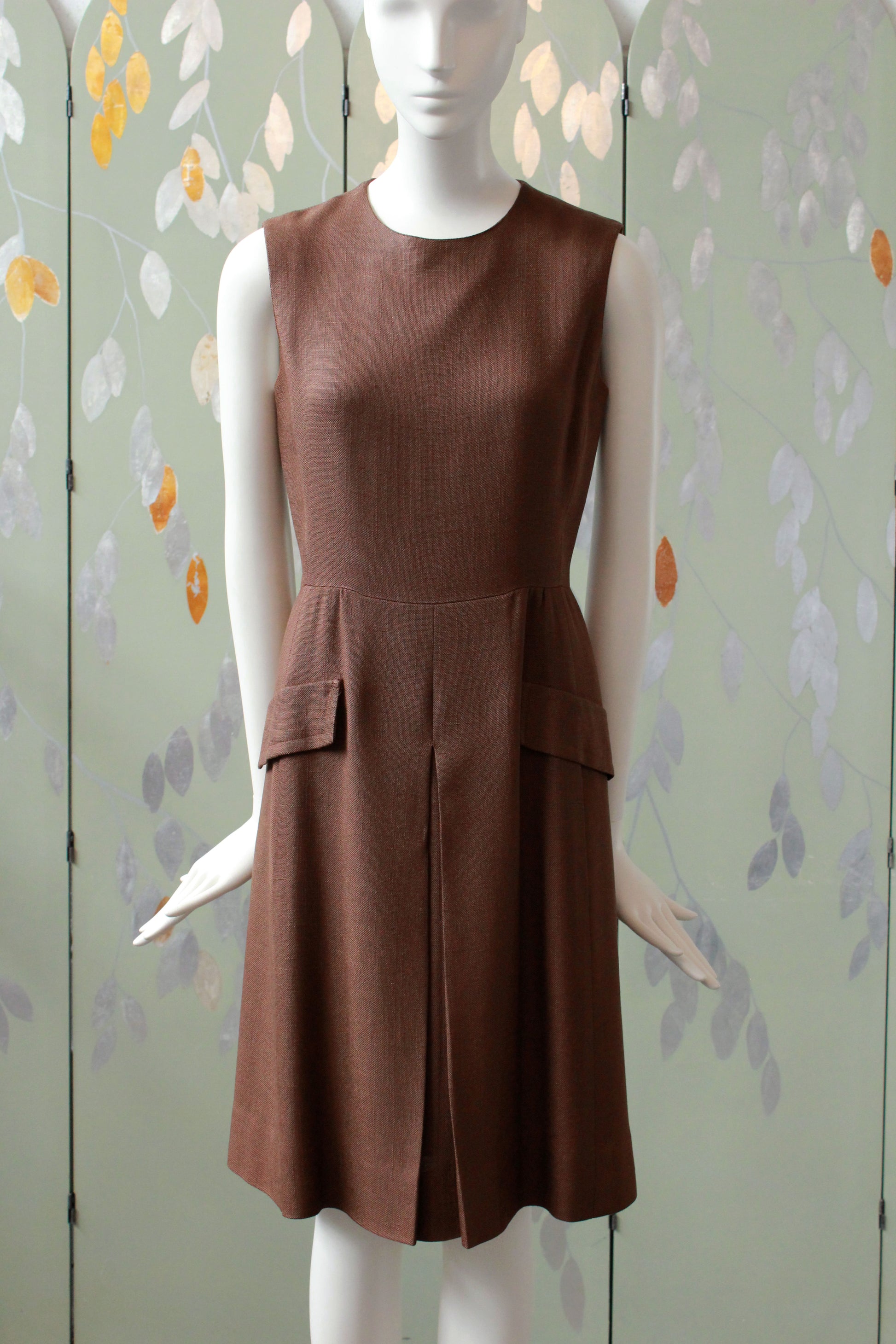 Vintage 1960s Brown Dress Set With Weighted Jacket, XS