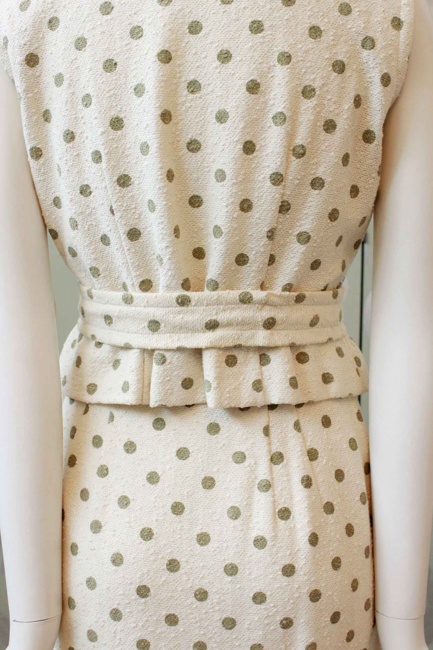 Vintage 1960s Polka Dot Matching Set With Belt, Green Polka Dot Vintage Summer Set, Retro Summer, XS