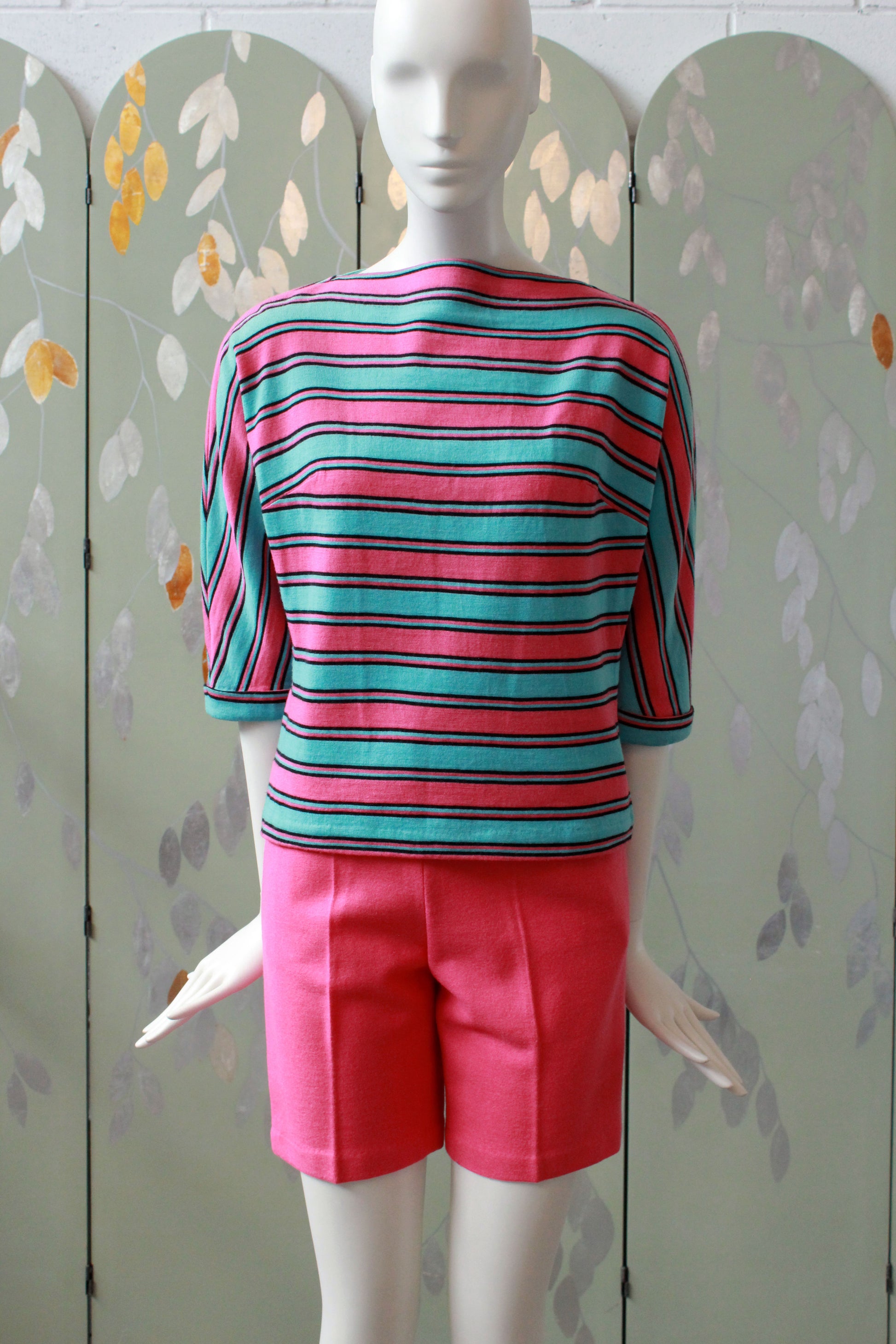 Vintage 1960s Pink 3 Piece Set, Shorts, Pants And Striped Top, XS