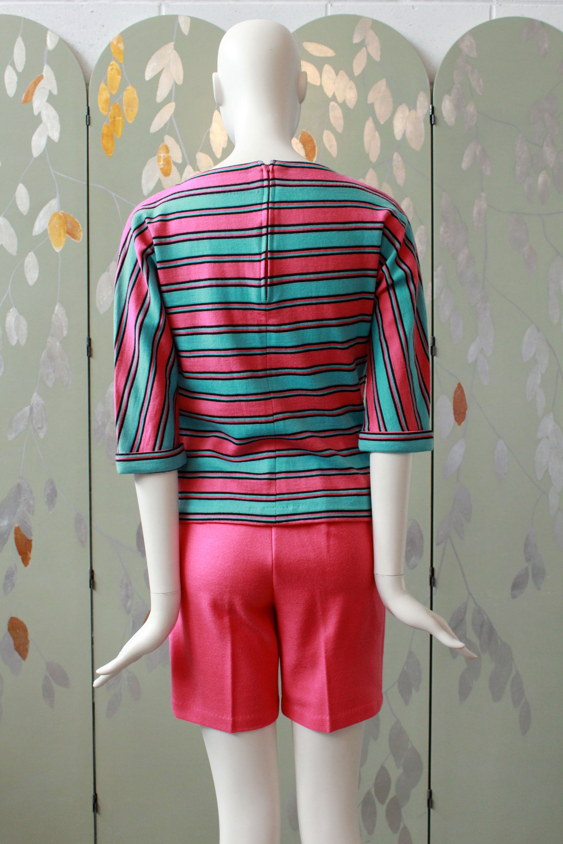 Vintage 1960s Pink 3 Piece Set, Shorts, Pants And Striped Top, XS