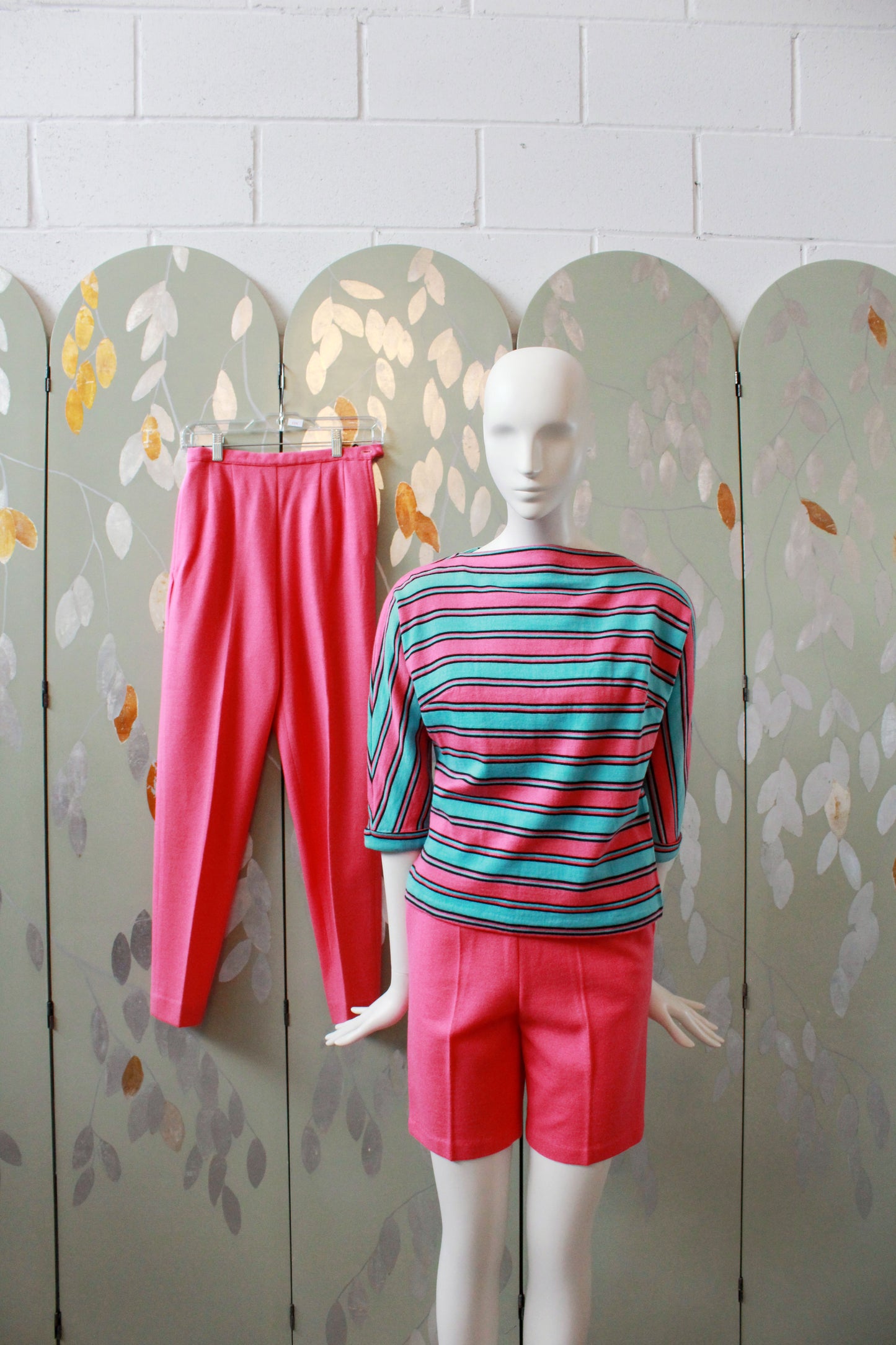 Vintage 1960s Pink 3 Piece Set, Shorts, Pants And Striped Top, XS