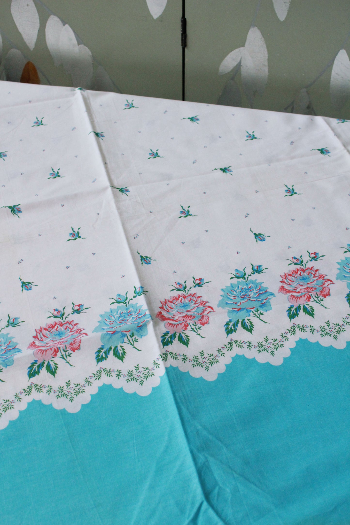 Vintage 1980s Floral Border Print, Pink And Blue Flowers, Cotton Vintage Sewing Fabric, Summer Print, 2.9 Yards. 80s Does 50s