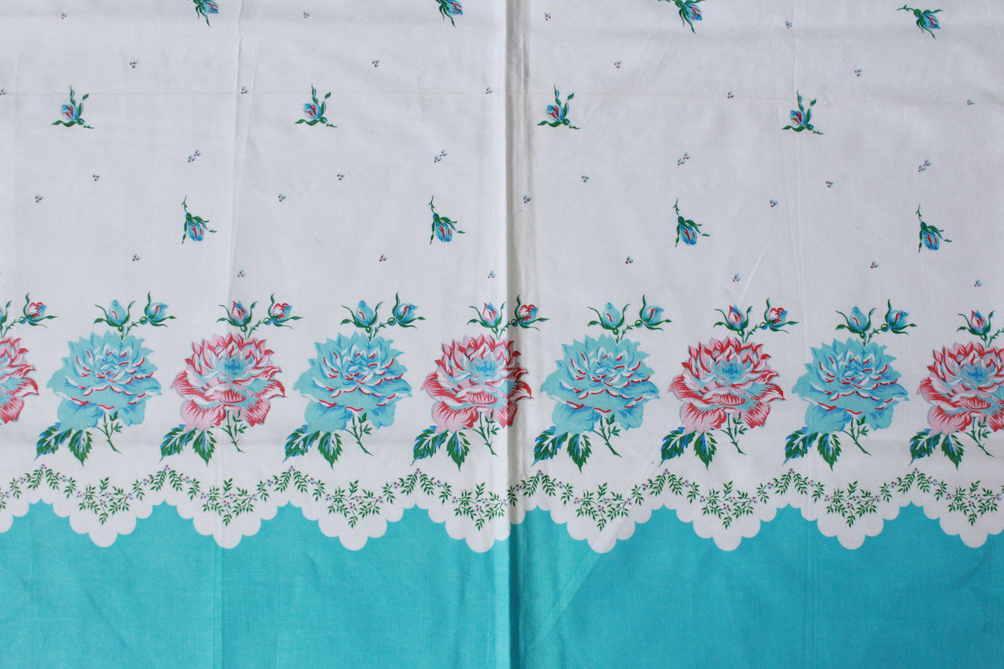 Vintage 1980s Floral Border Print, Pink And Blue Flowers, Cotton Vintage Sewing Fabric, Summer Print, 2.9 Yards. 80s Does 50s