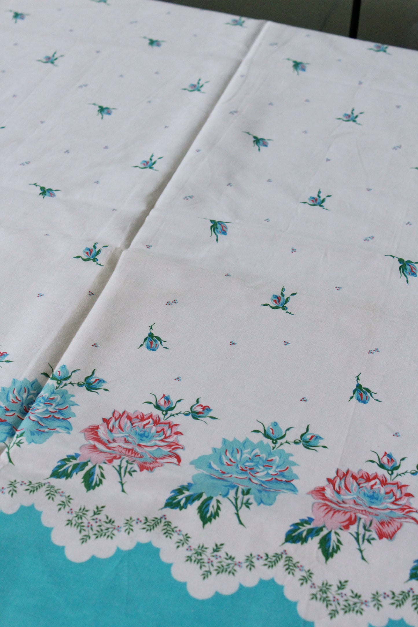 Vintage 1980s Floral Border Print, Pink And Blue Flowers, Cotton Vintage Sewing Fabric, Summer Print, 2.9 Yards. 80s Does 50s