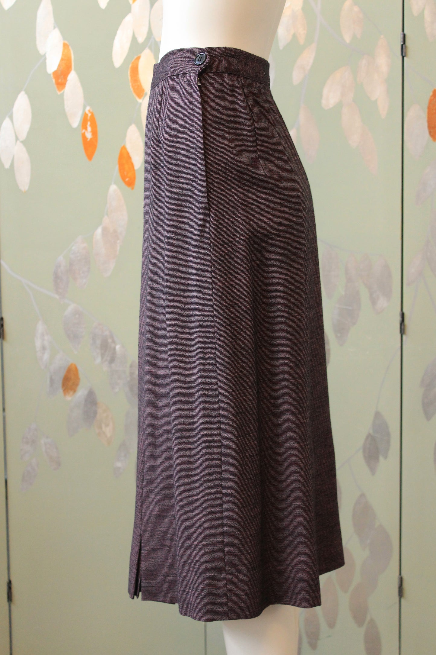 Vintage 1950s Purple/Black Small Button Virgin Wool Skirt Suit Set, XS