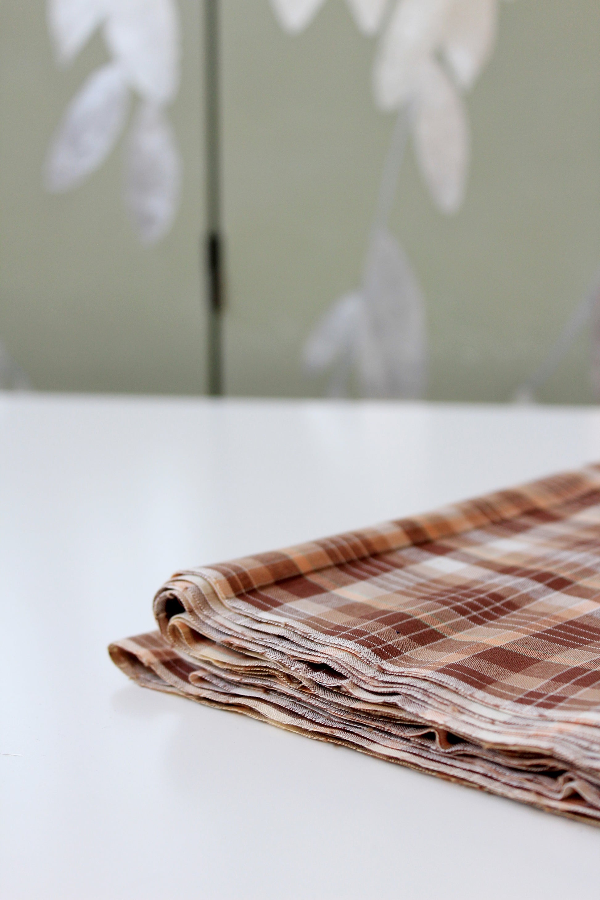 1960s Autumnal  Brown And Orange Vintage Plaid Cotton Fabric, 7.3 Yards