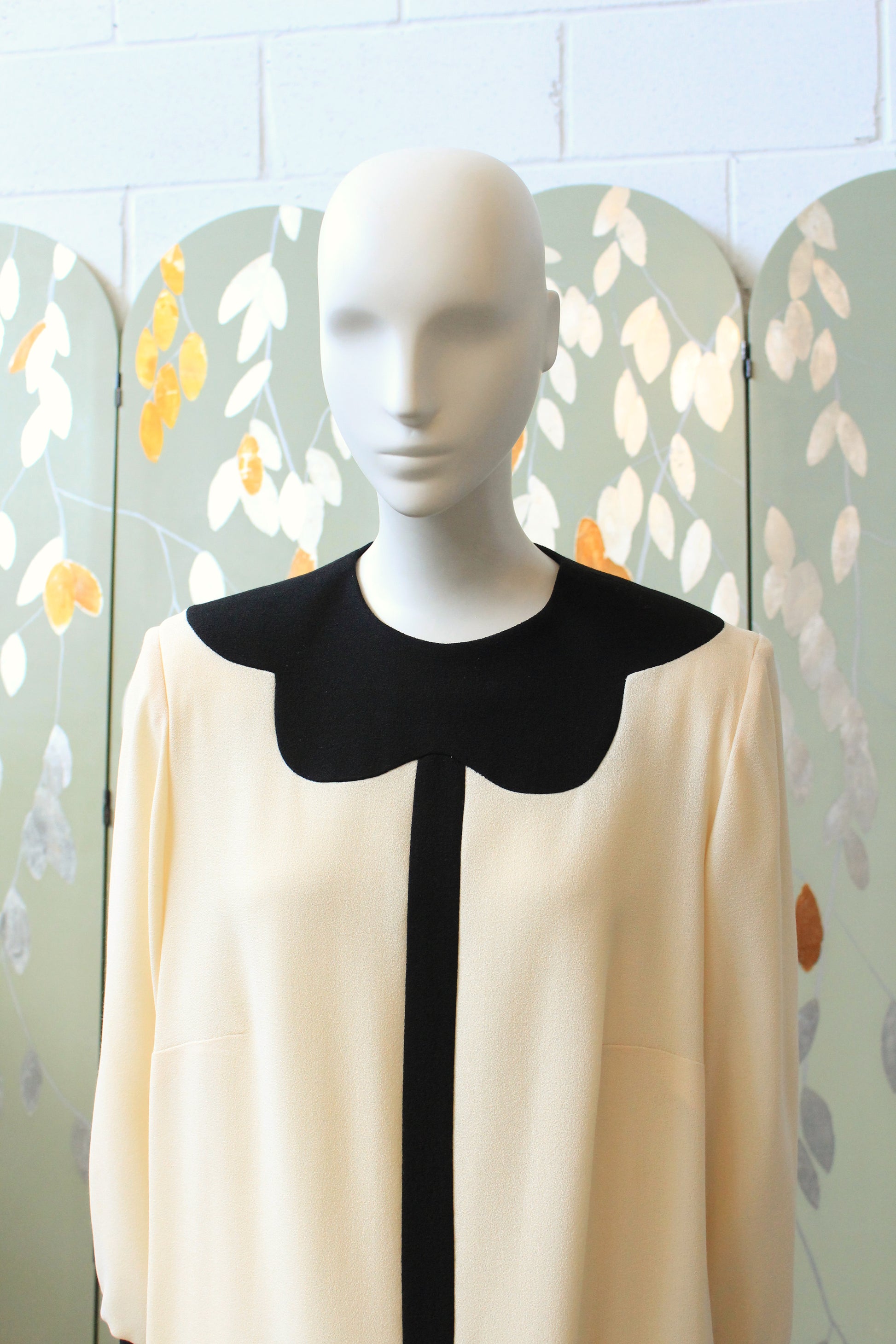 1980s Does 1960s Black And Cream Flower Shift Dress, Medium