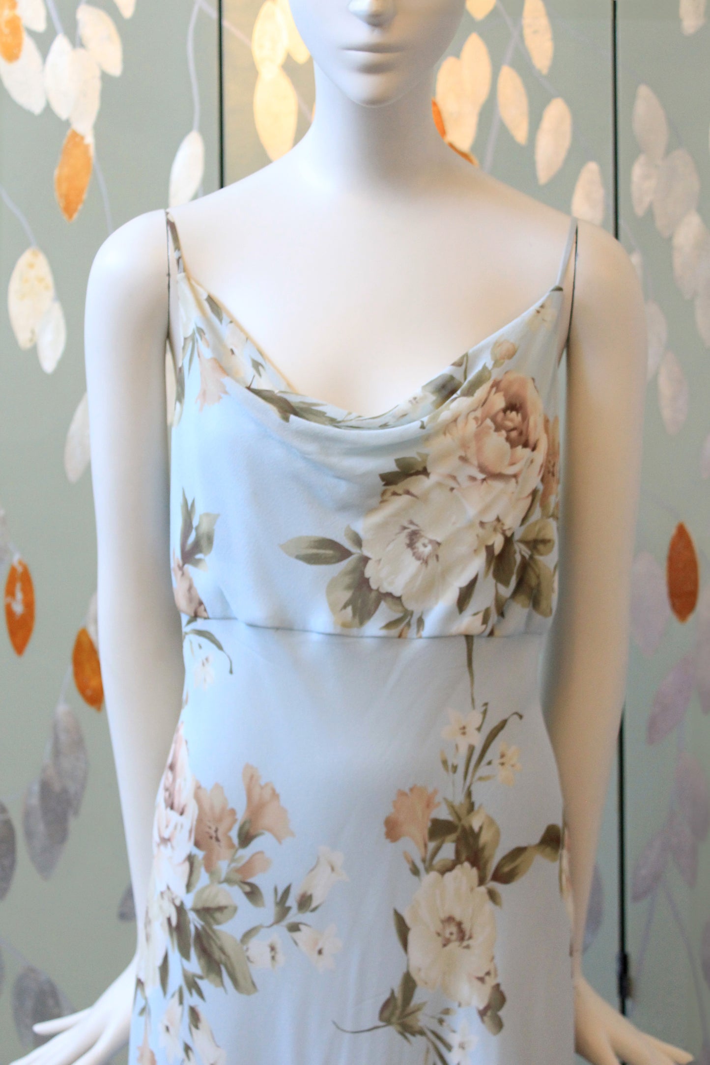 Early 2000s Ann Taylor Light Blue Floral Silk Dress, Medium 