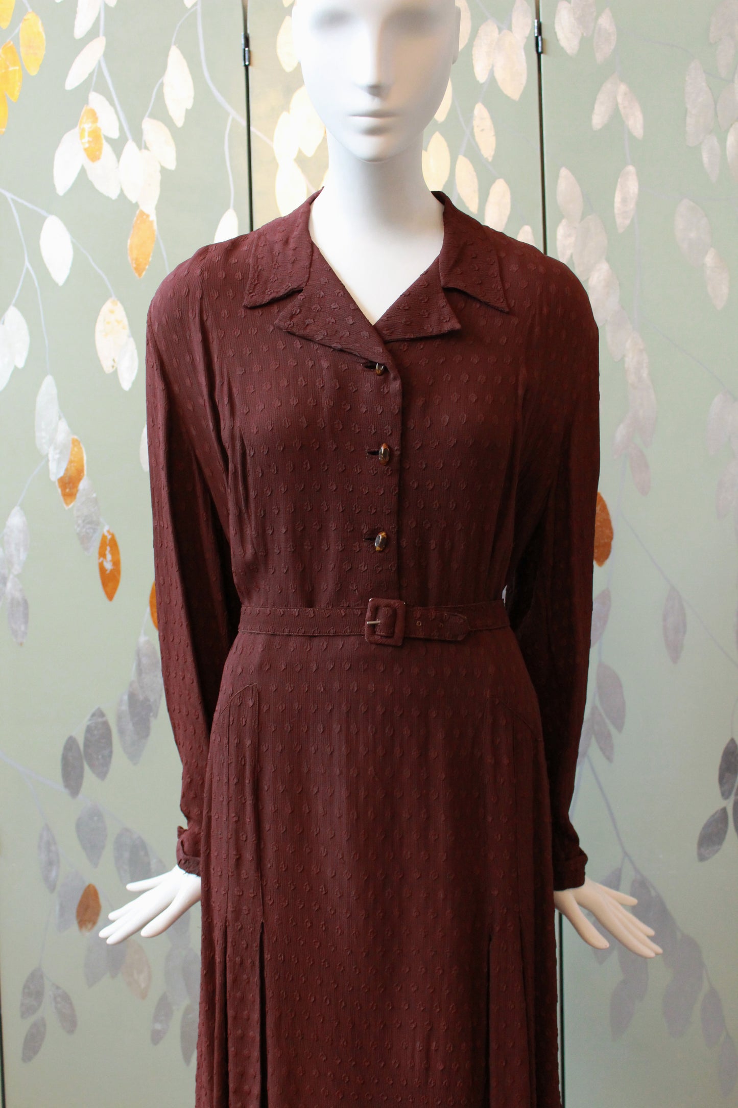 1940s Dark Cinnamon Long Sleeve Dress, Large 