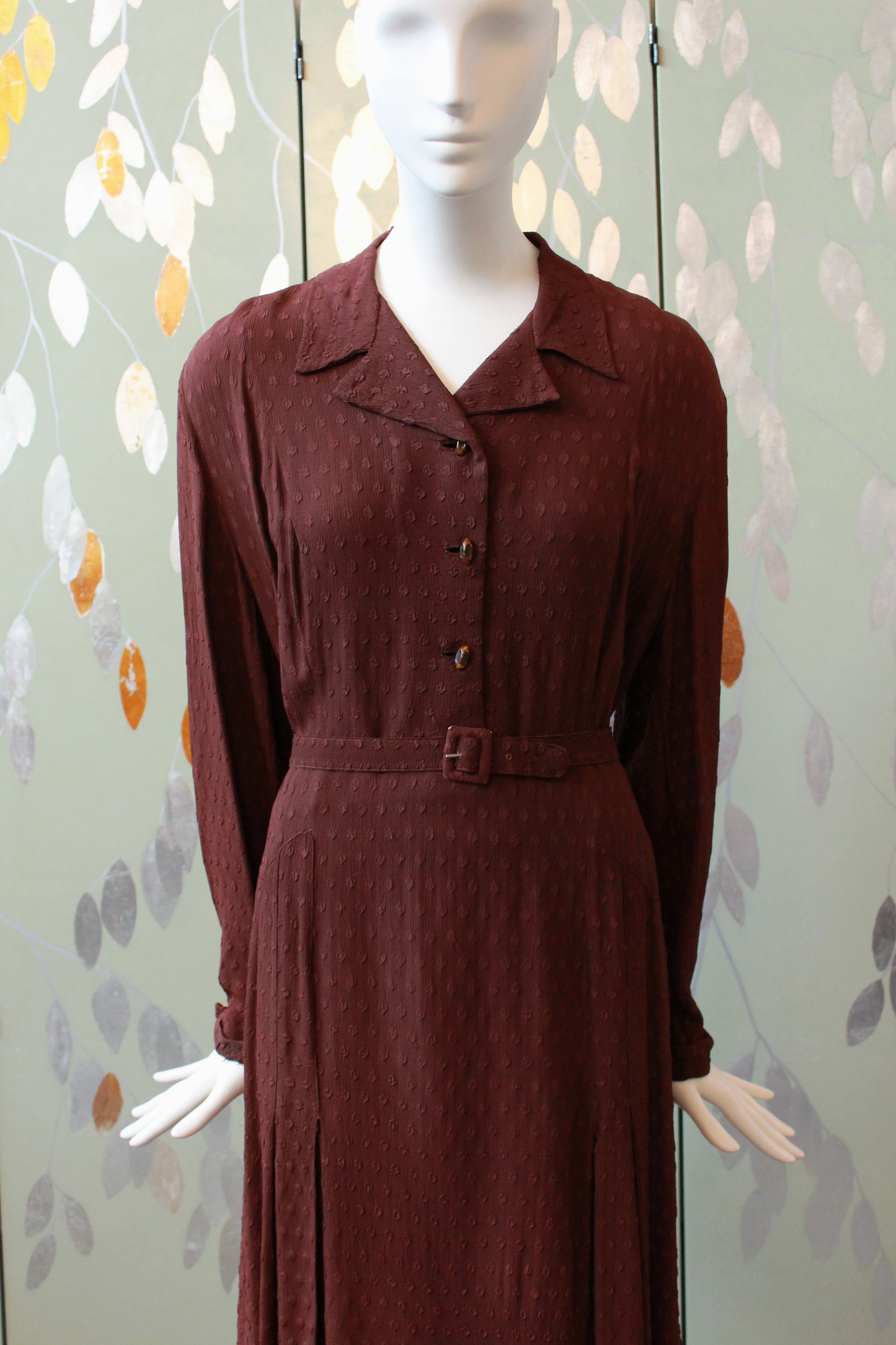 1940s Dark Cinnamon Long Sleeve Dress, Large 