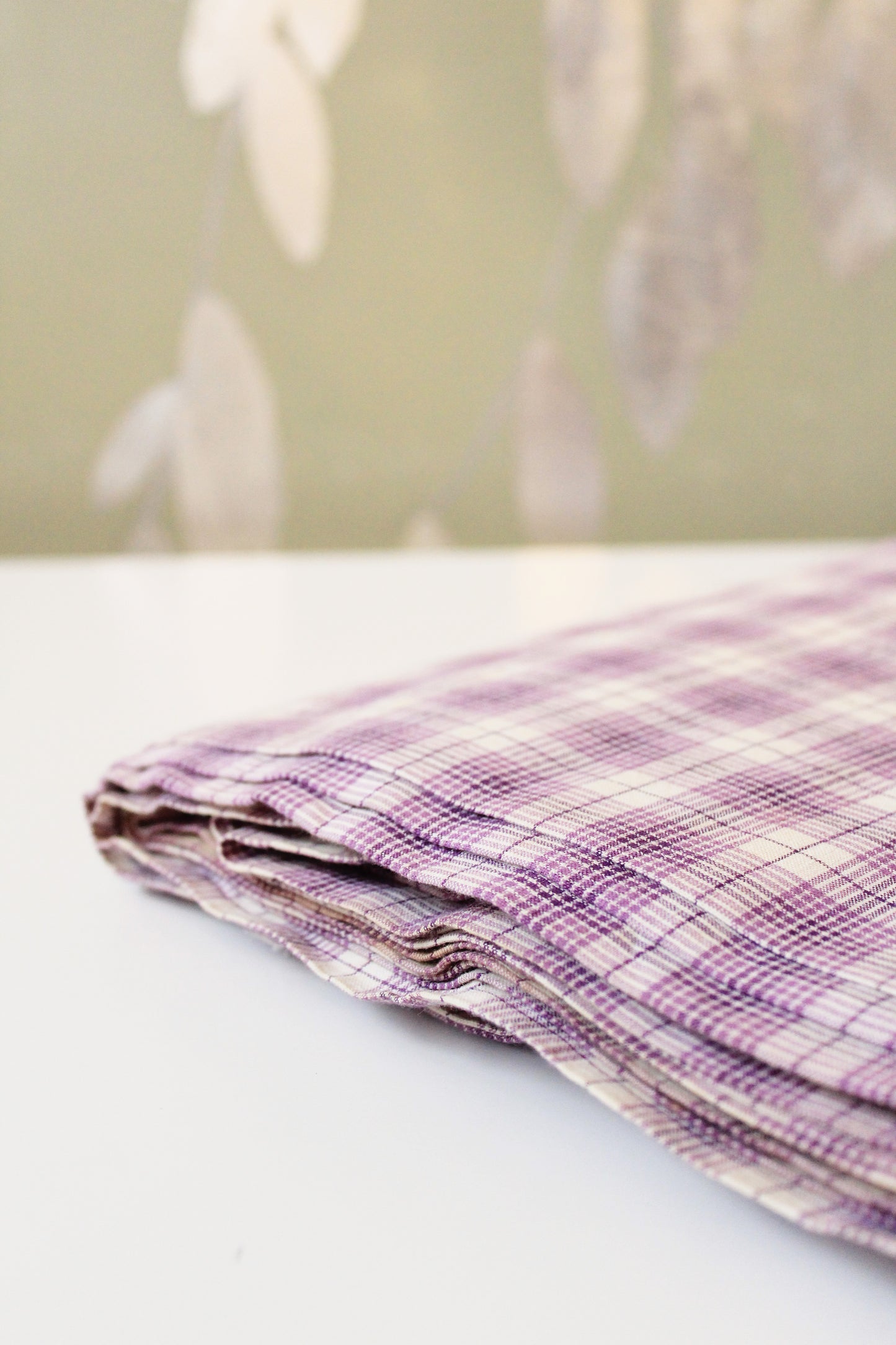 1920s Purple And White Plaid Cotton Sewing Fabric, 9.5 Yards