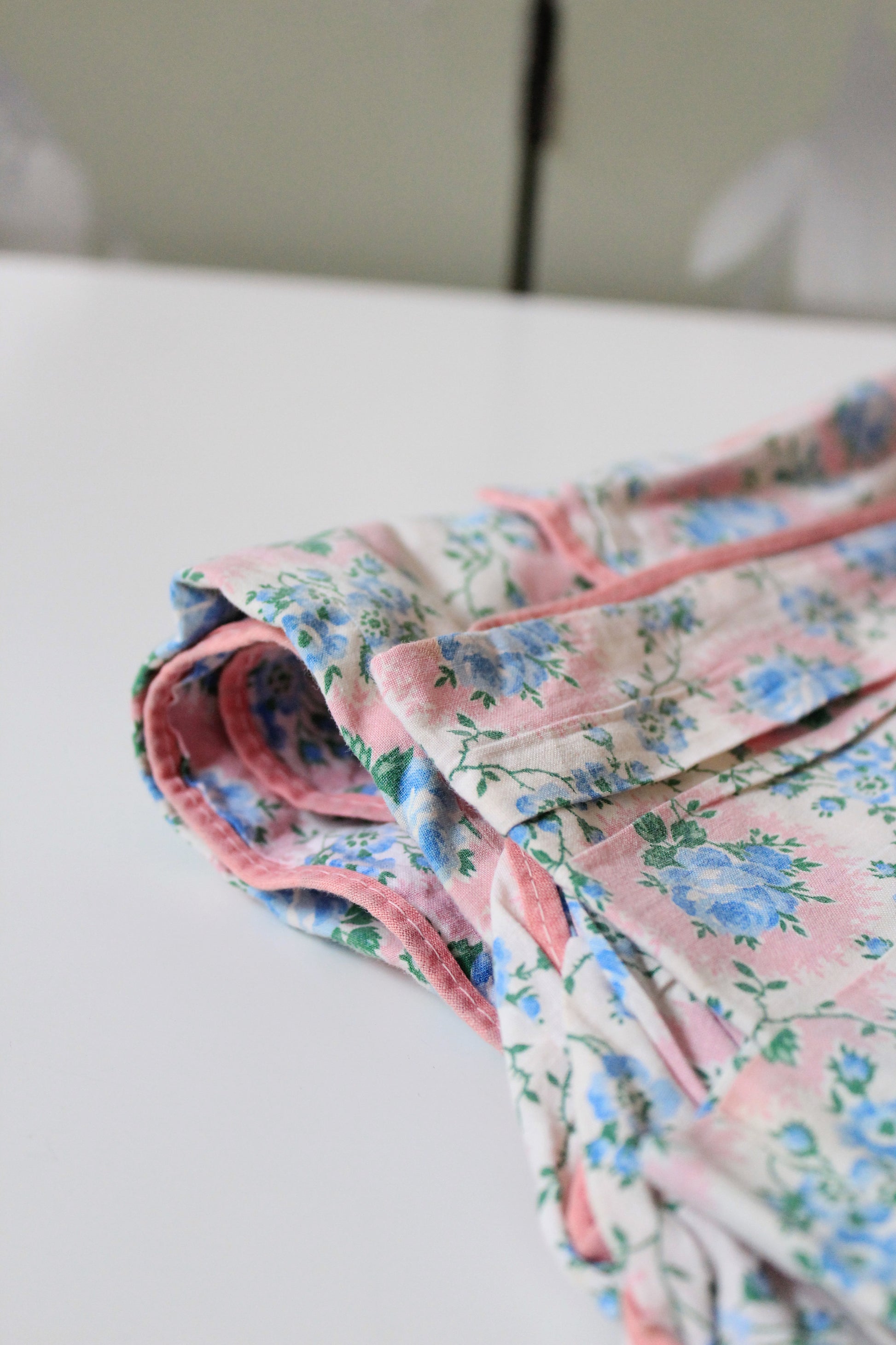 1950s Light Blue And Pink Floral Cotton Duvet Cover, 4.4 Yards Of Fabric