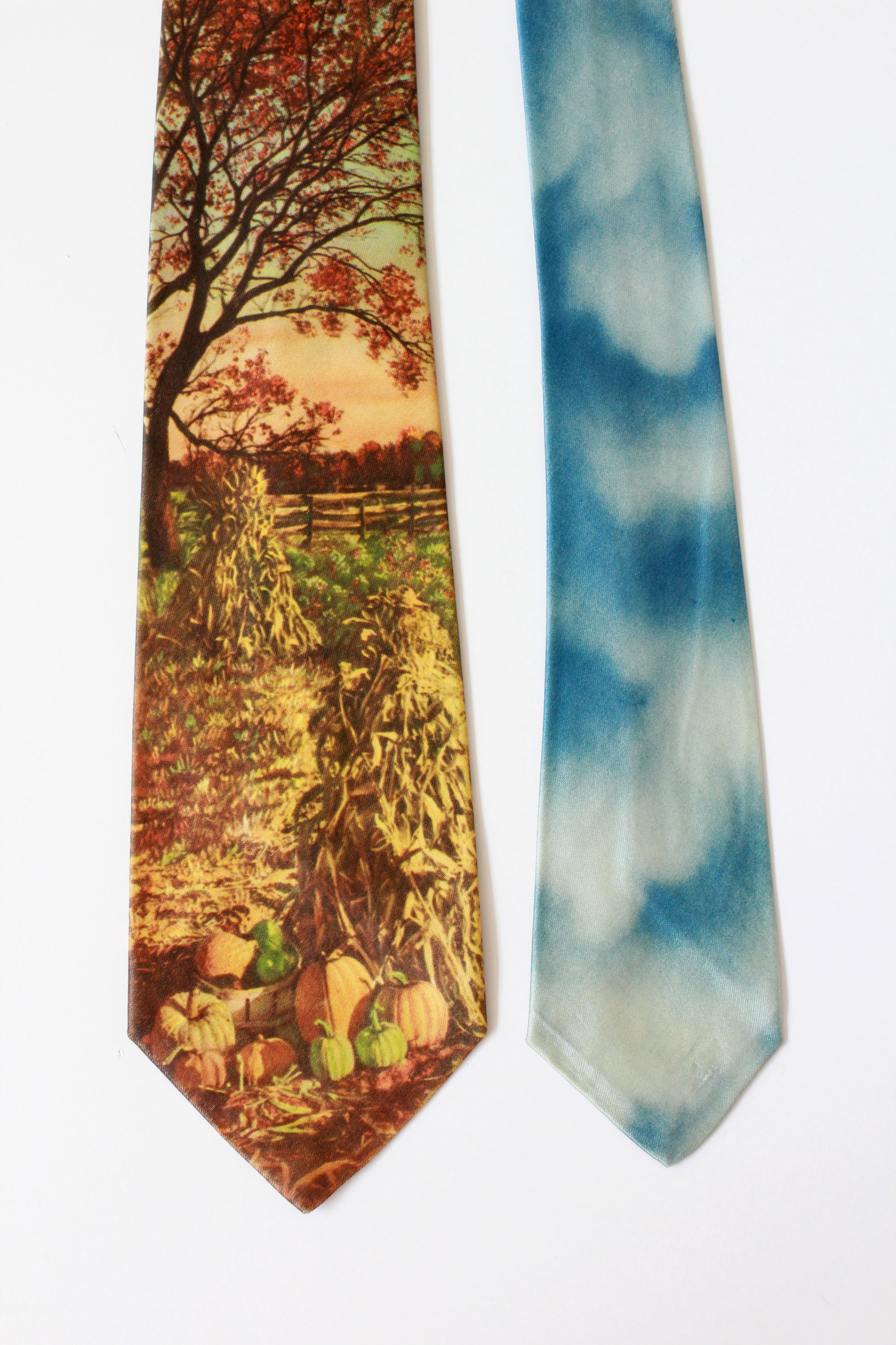 Vintage 1950s Rayon Harvest Photo Print Tie, Mid Century 