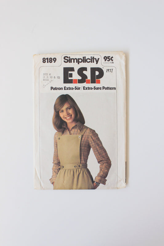 1970s Wrap Around Apron Dress Simplicity 8189 Sewing Pattern, Cut, Size 8-12