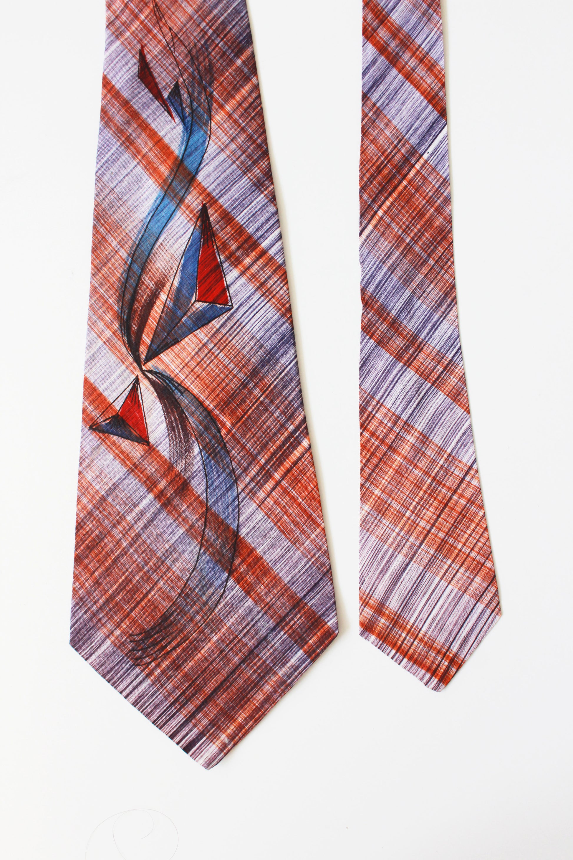 Vintage 1950s Hand Painted Purple And Orange Swirl With Triangle Tie