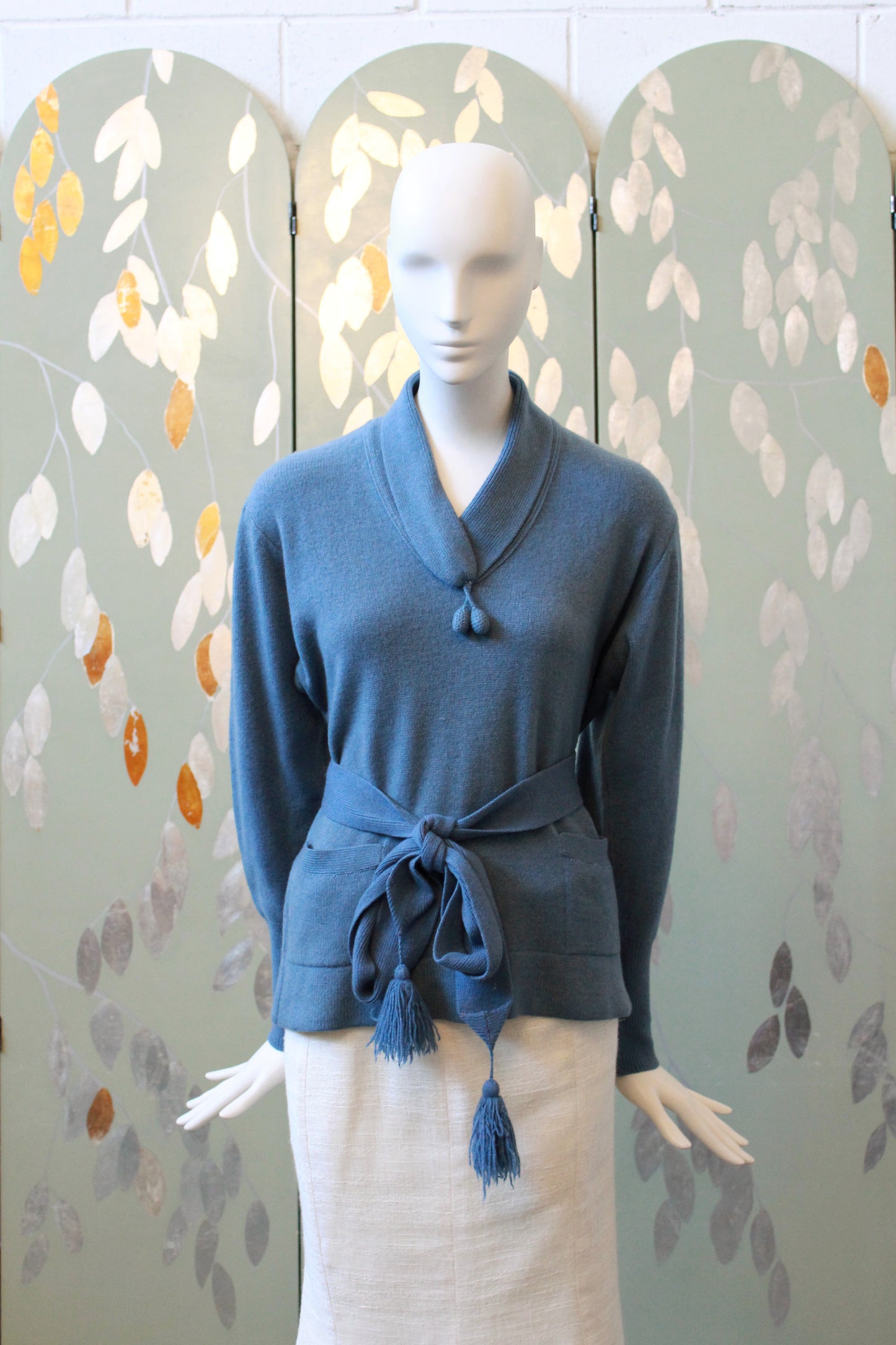 1960s Blue Cashmere Sweater With Matching Belt, Small 