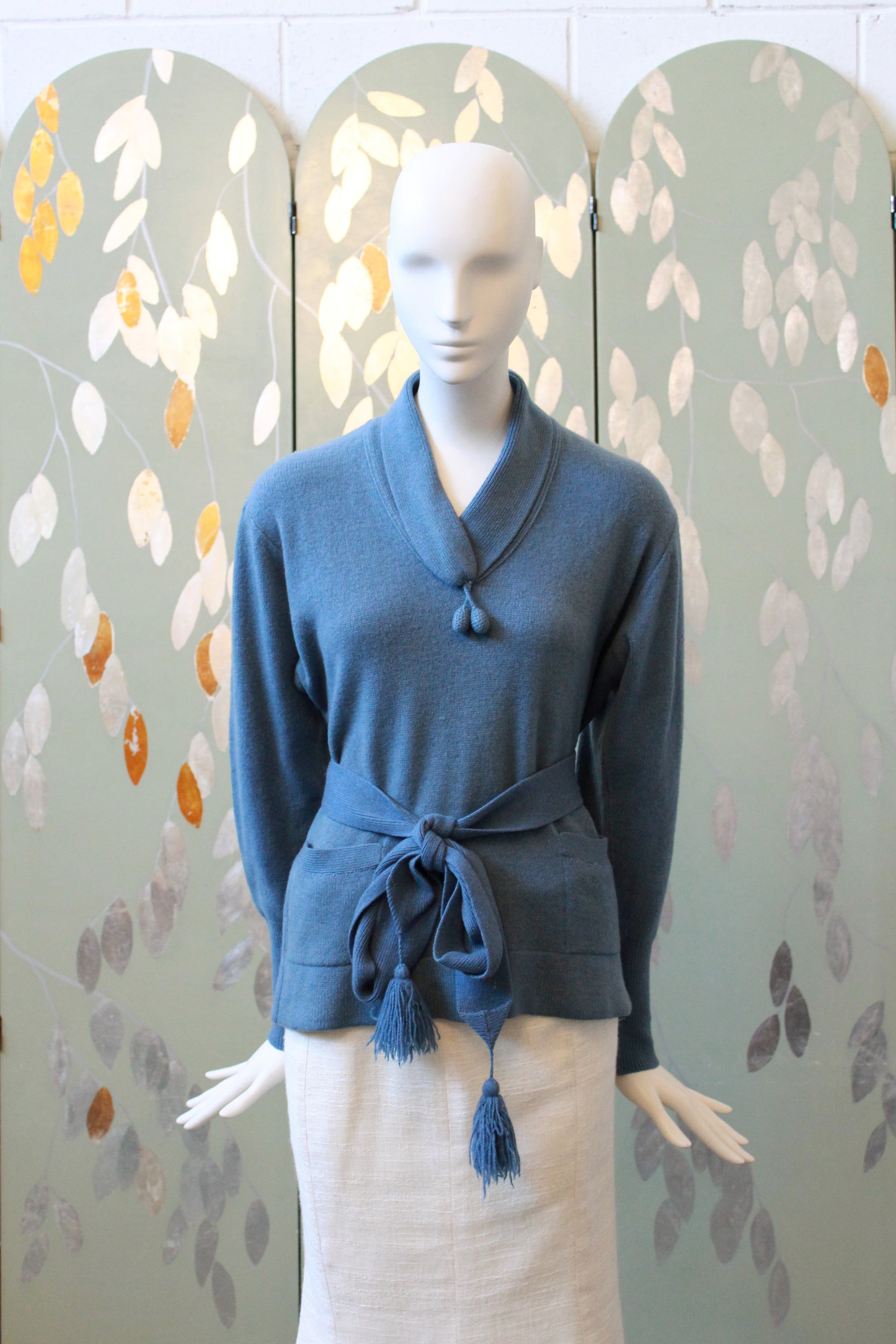 1960s Blue Cashmere Sweater With Matching Belt, Small 