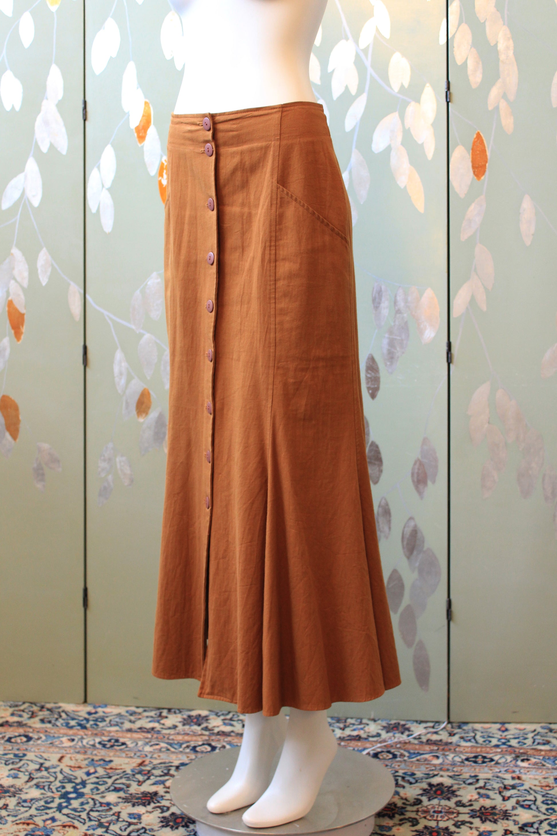 1980s Casual Boho Tan Lace Up Contempo Casuals Skirt, Small/Medium