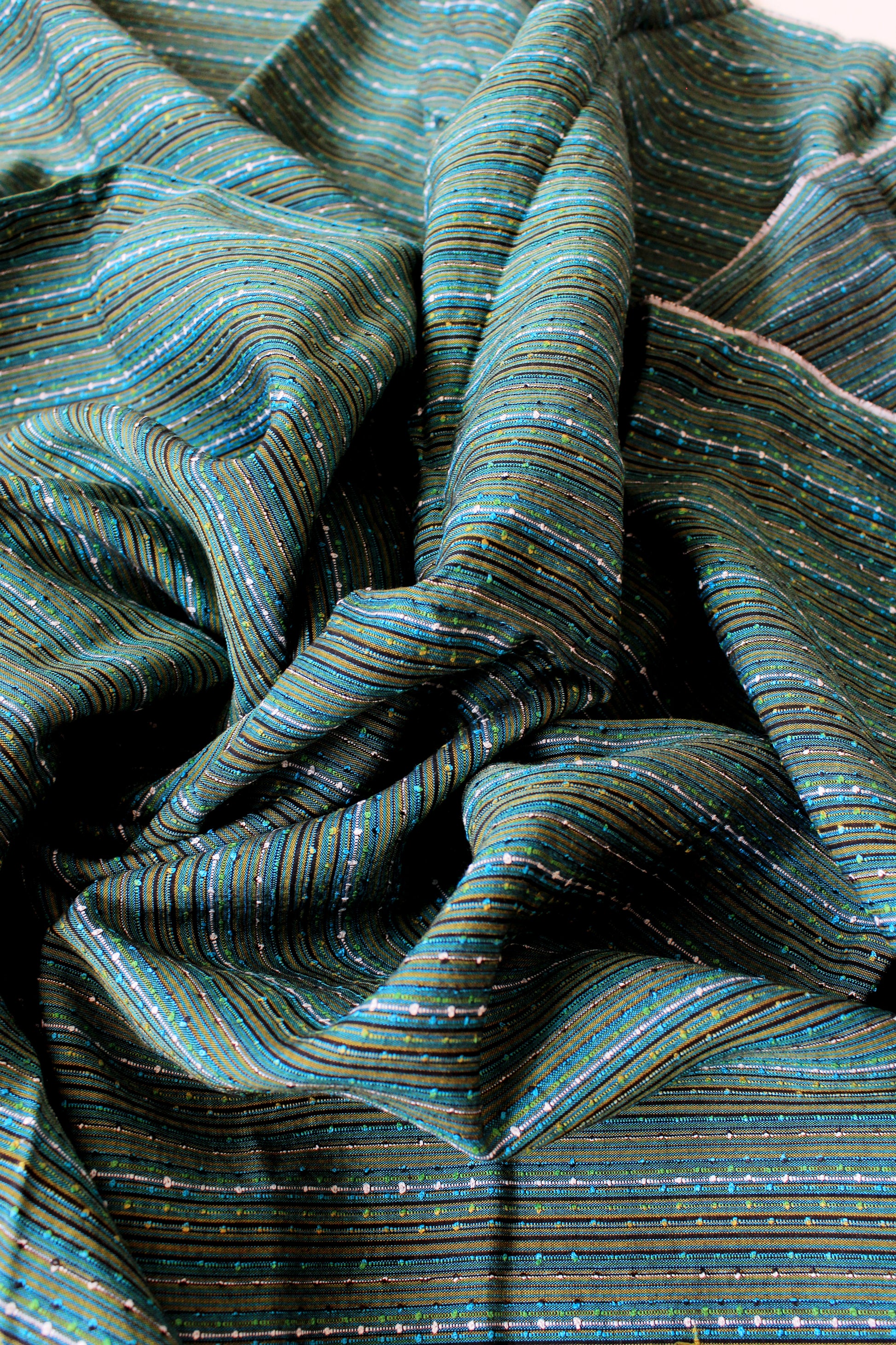 1960s Blue And Green Tweed Like Stripes Vintage  Cotton Fabric, 5 Yards