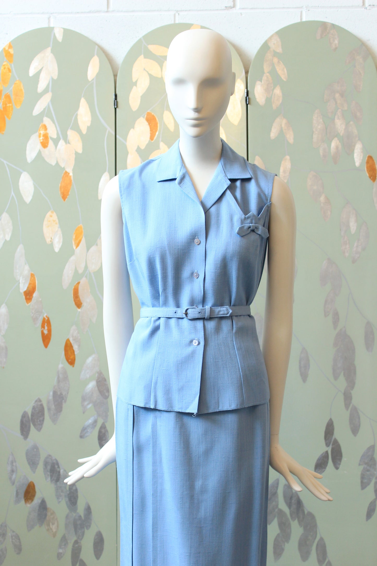 1950s Light Blue Sleeveless Top And Matching Skirt Summer Set, XS
