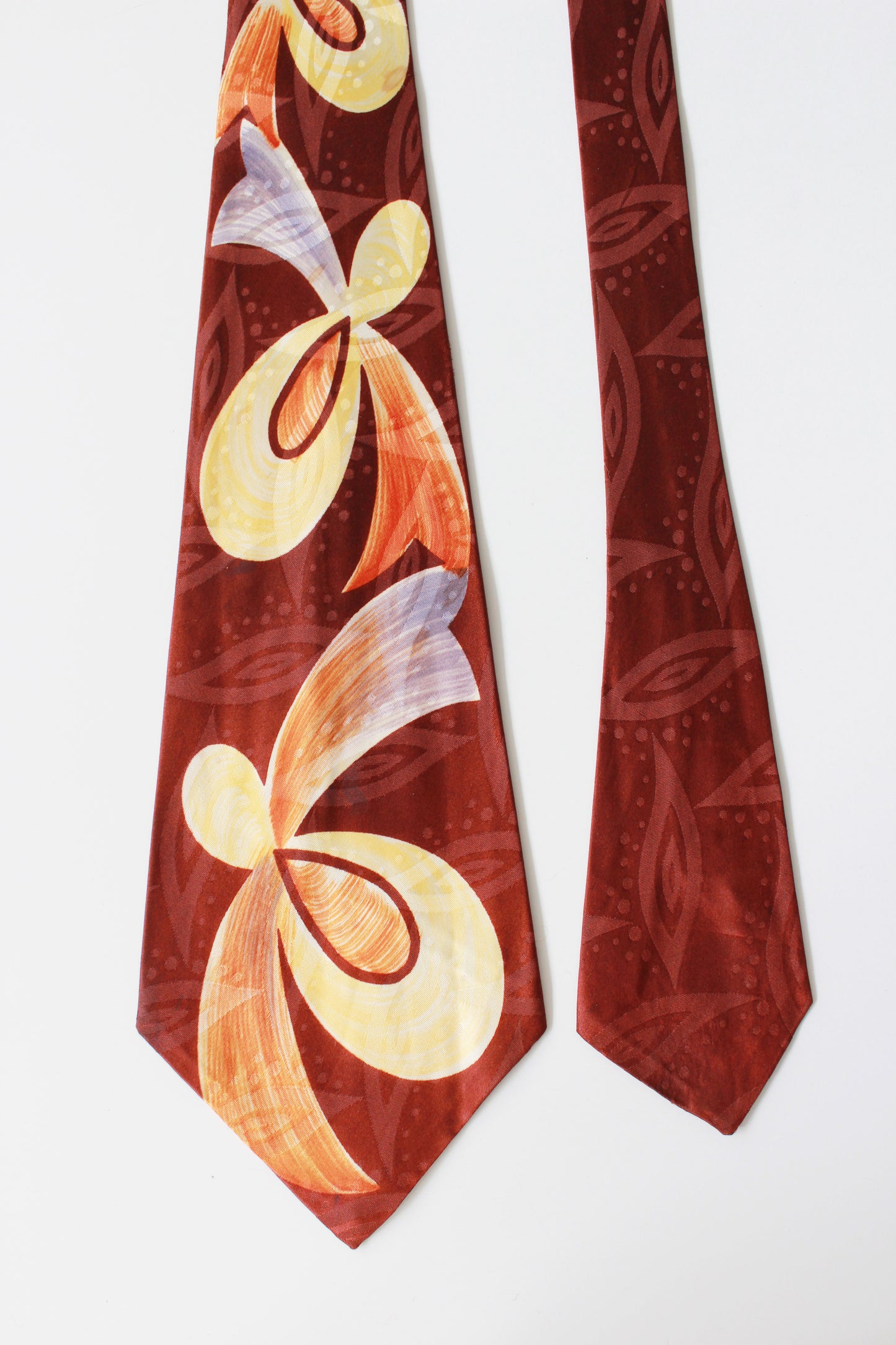 Vintage 1950s Brown Yellow And Orange Swirl Mid Century Tie