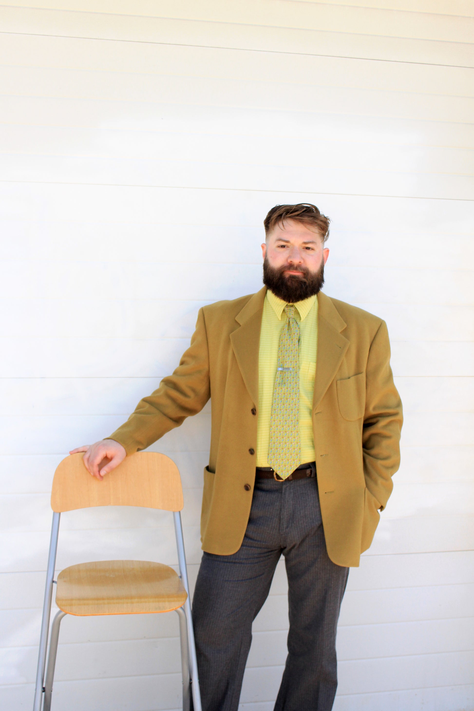 Vintage 1990s Men's Lime Green Striped Long Sleeve Button-Up Shirt, Large 