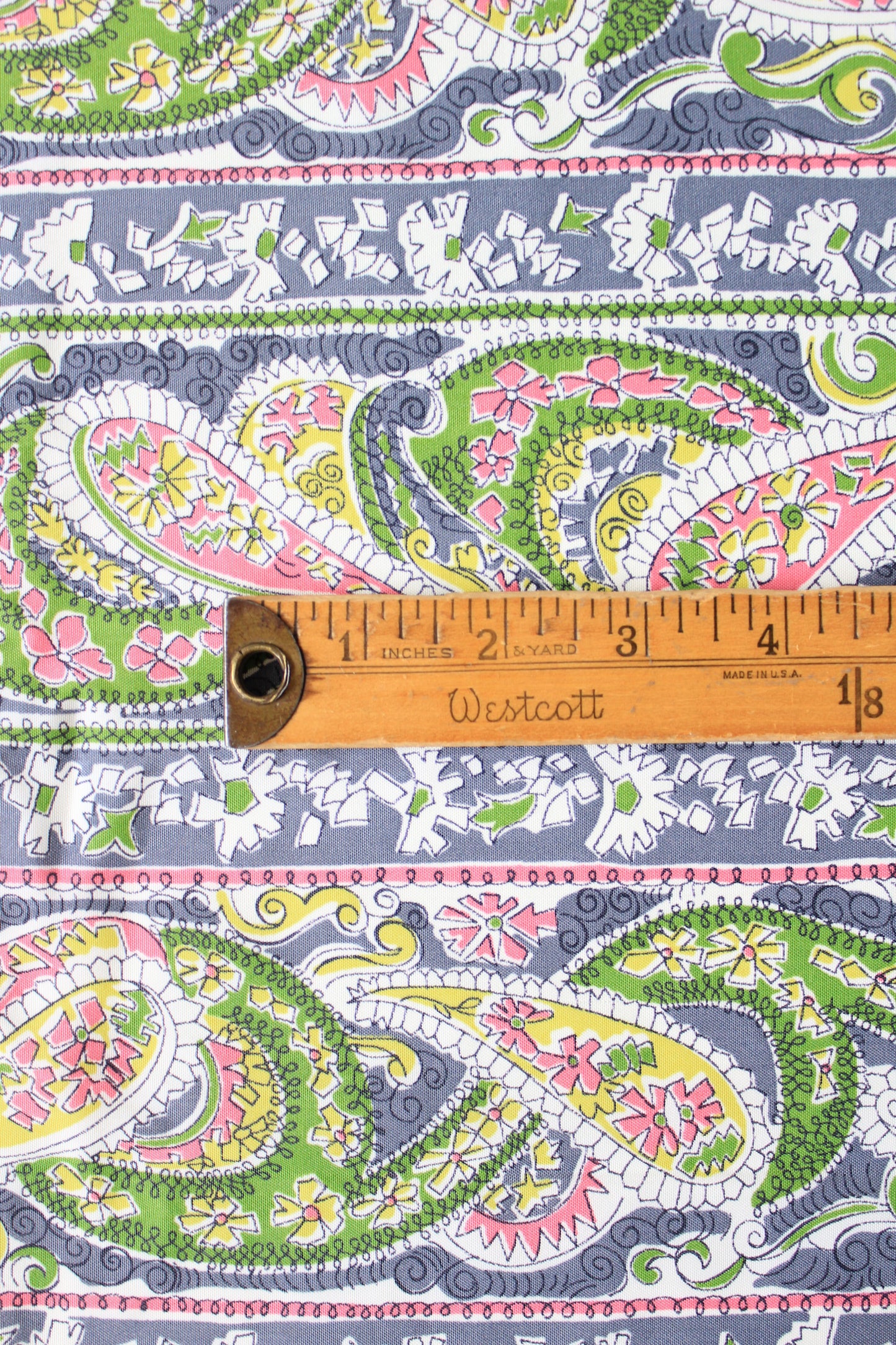 1940s Pastel Coloured Paisley Print Rayon Sewing Fabric, 5 Yards