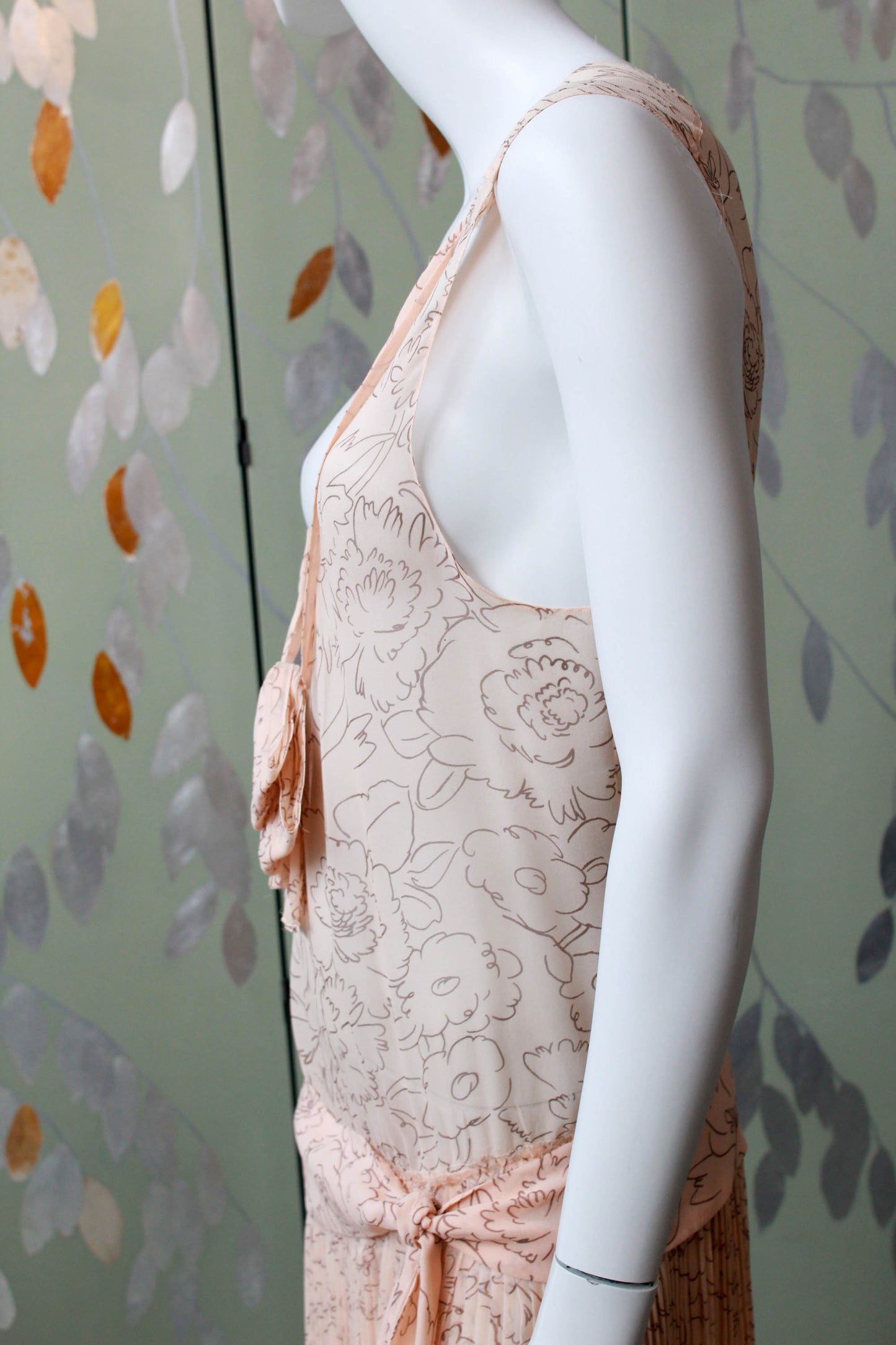1920s Pale Sheer Pink Printed Silk Dress, Medium