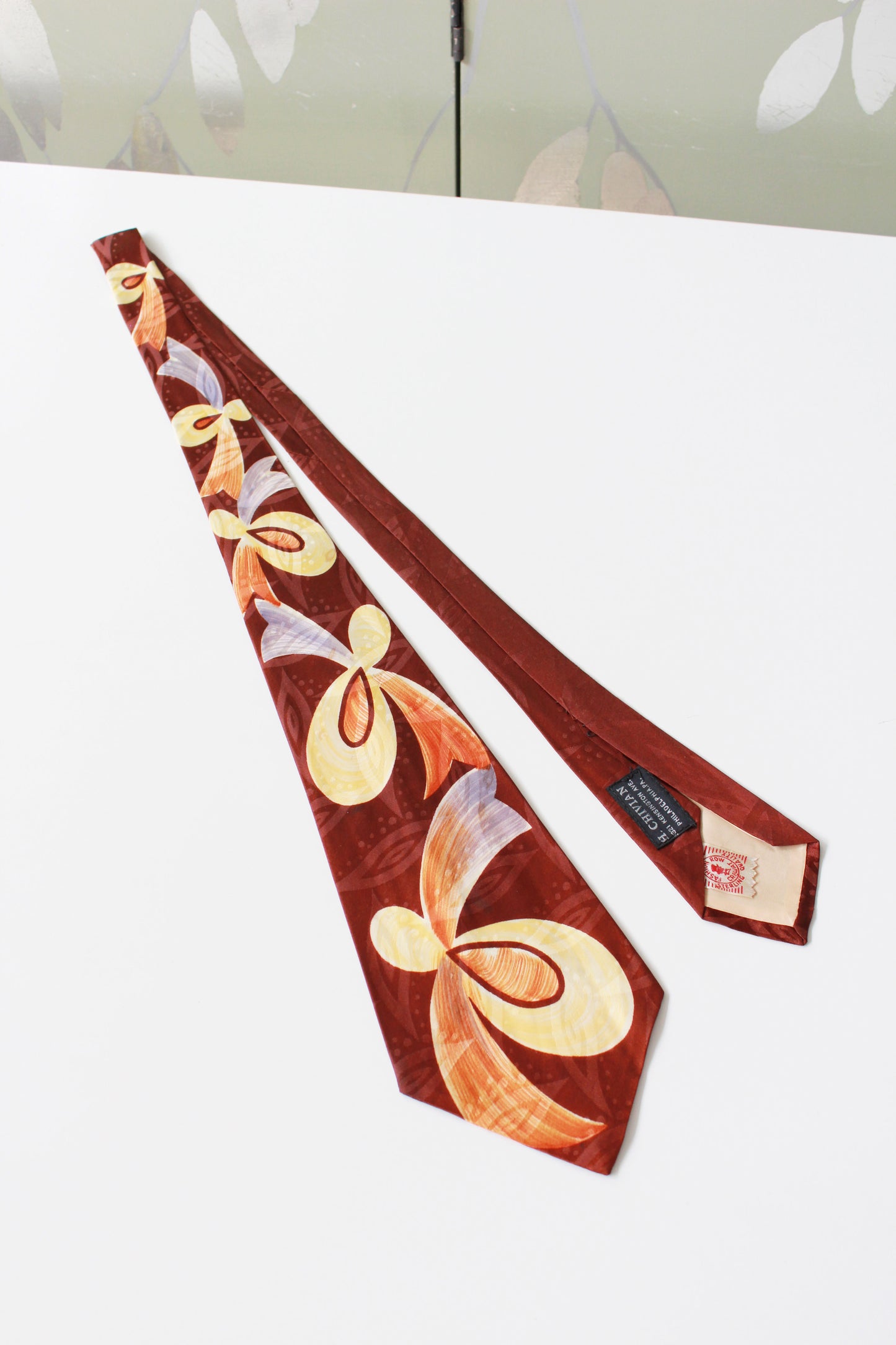 Vintage 1950s Brown Yellow And Orange Swirl Mid Century Tie