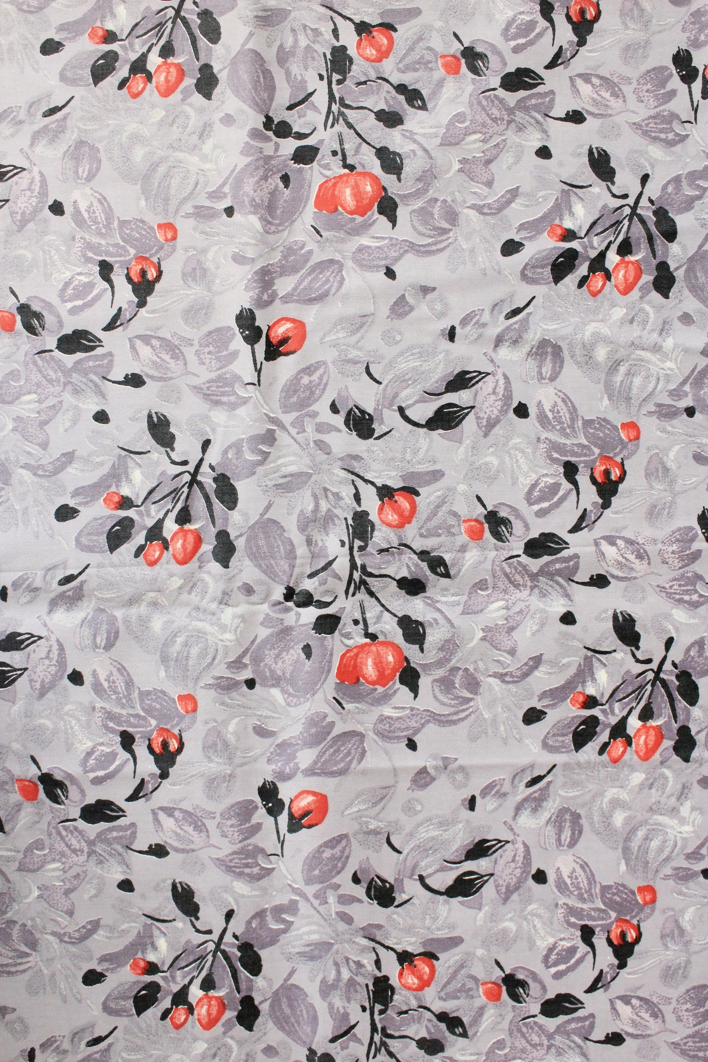 1950s Muted Purple White Red And Black Flowers Cotton Sewing Fabric, 5 Yards