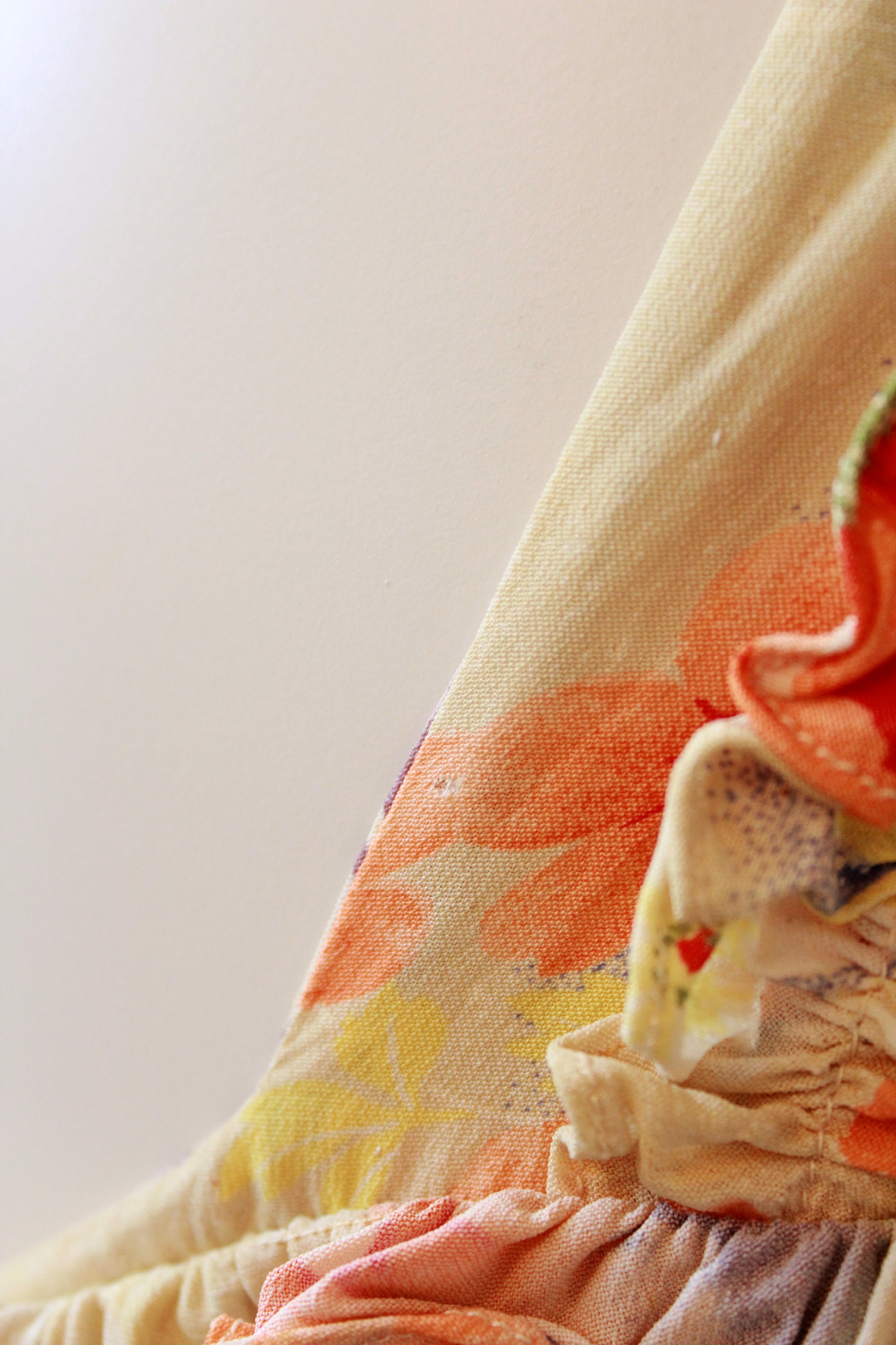 1930s Bias Cut Yellow And Orange Floral Gown With Train, Small
