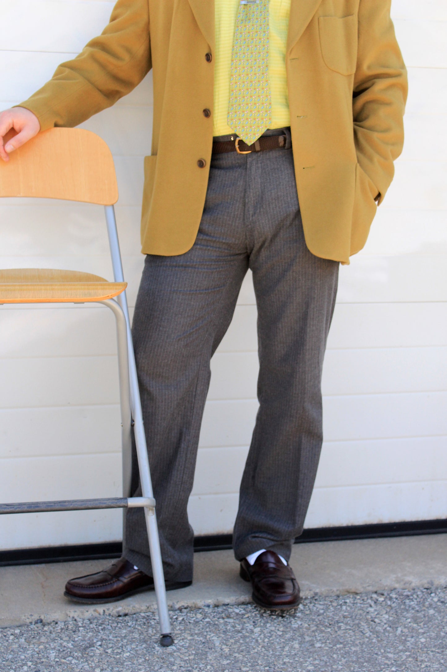 Men's 30s-Style Gap Relaxed Fit Grey Pinstripe Cotton Pants