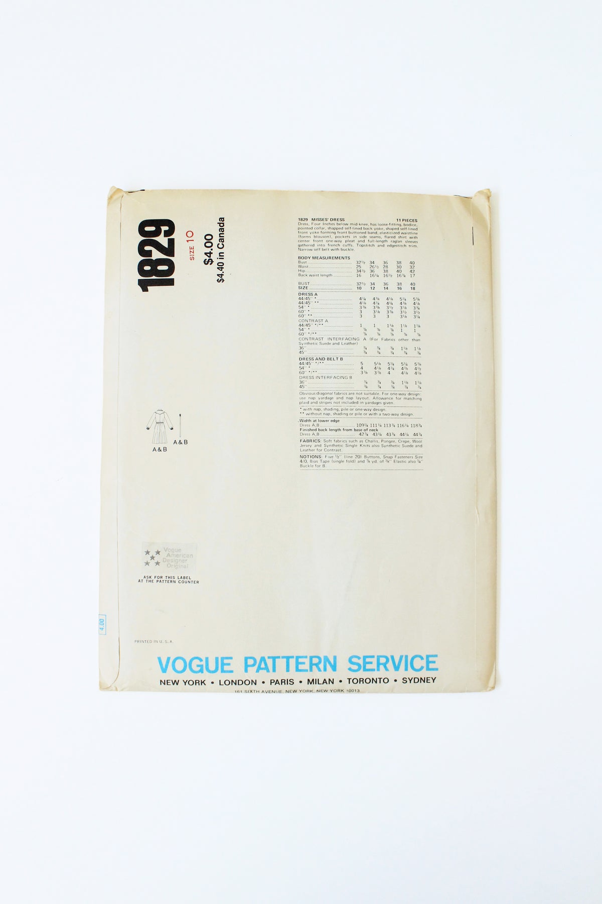 Pattern V1829 1970s Shirtdress Jerry Silverman Vogue American Designer 1829 Sewing P ...