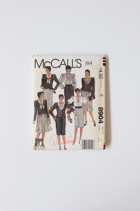 1980s Misses Jacket, Blouse And Skirt McCalls 8904 Sewing Pattern,  Uncut Size 8