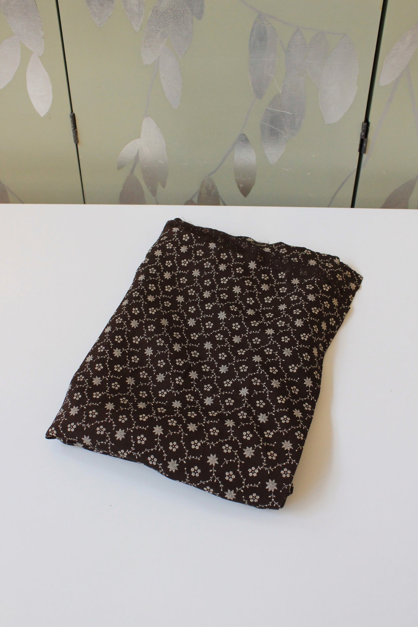 1930s Chocolate Brown And Taupe Floral Rayon Fabric, 4 Yards