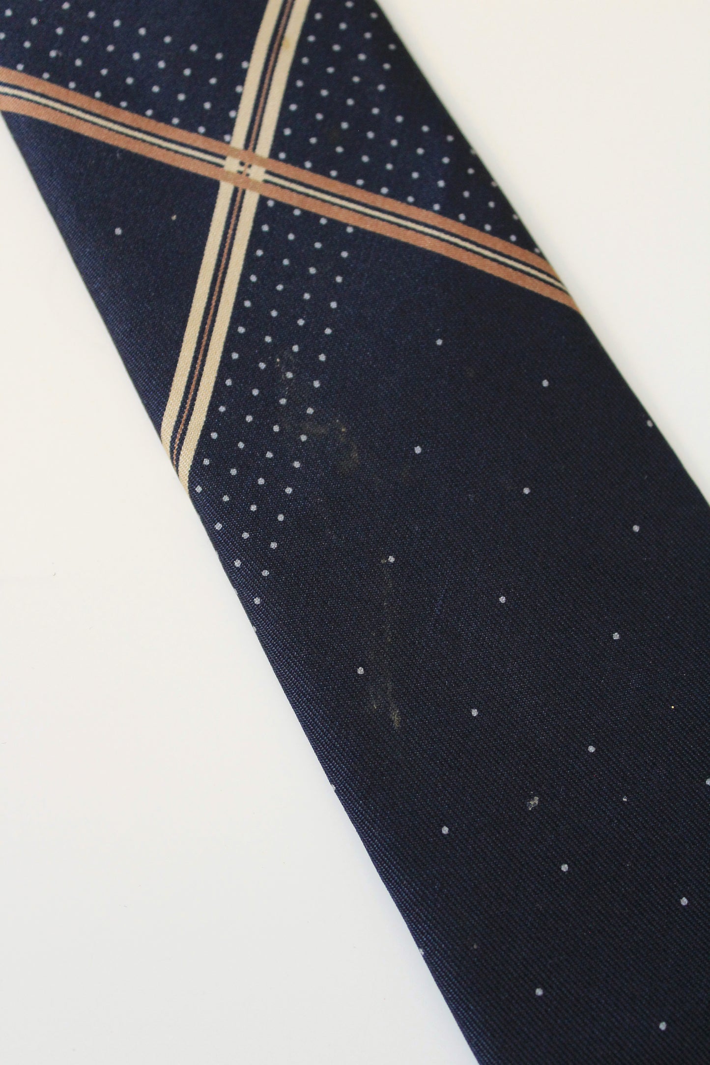 1980s YSL blue Plaid Silk Designer Tie With Small Polka Dots