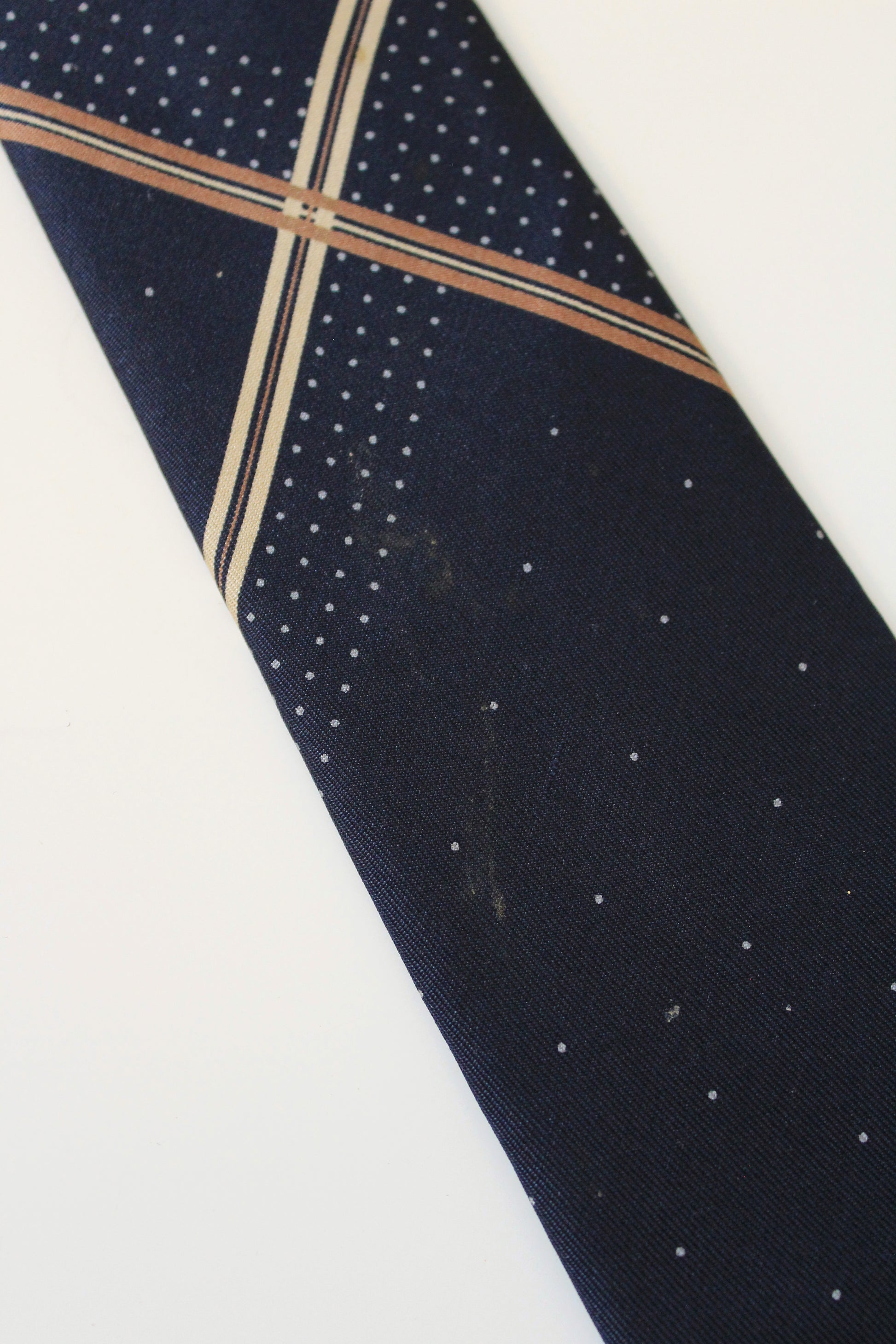 1980s YSL blue Plaid Silk Designer Tie With Small Polka Dots