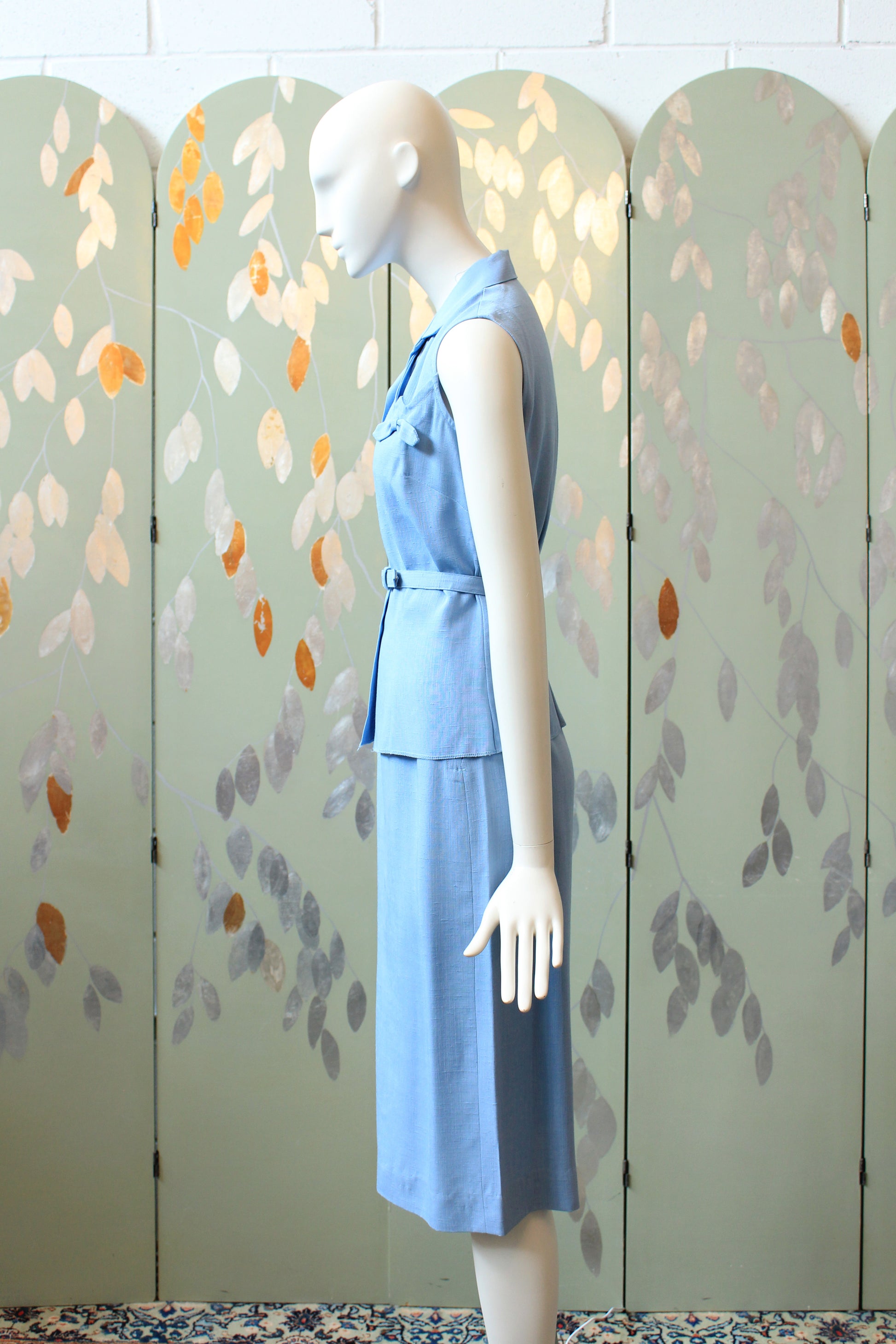 1950s Light Blue Sleeveless Top And Matching Skirt Summer Set, XS