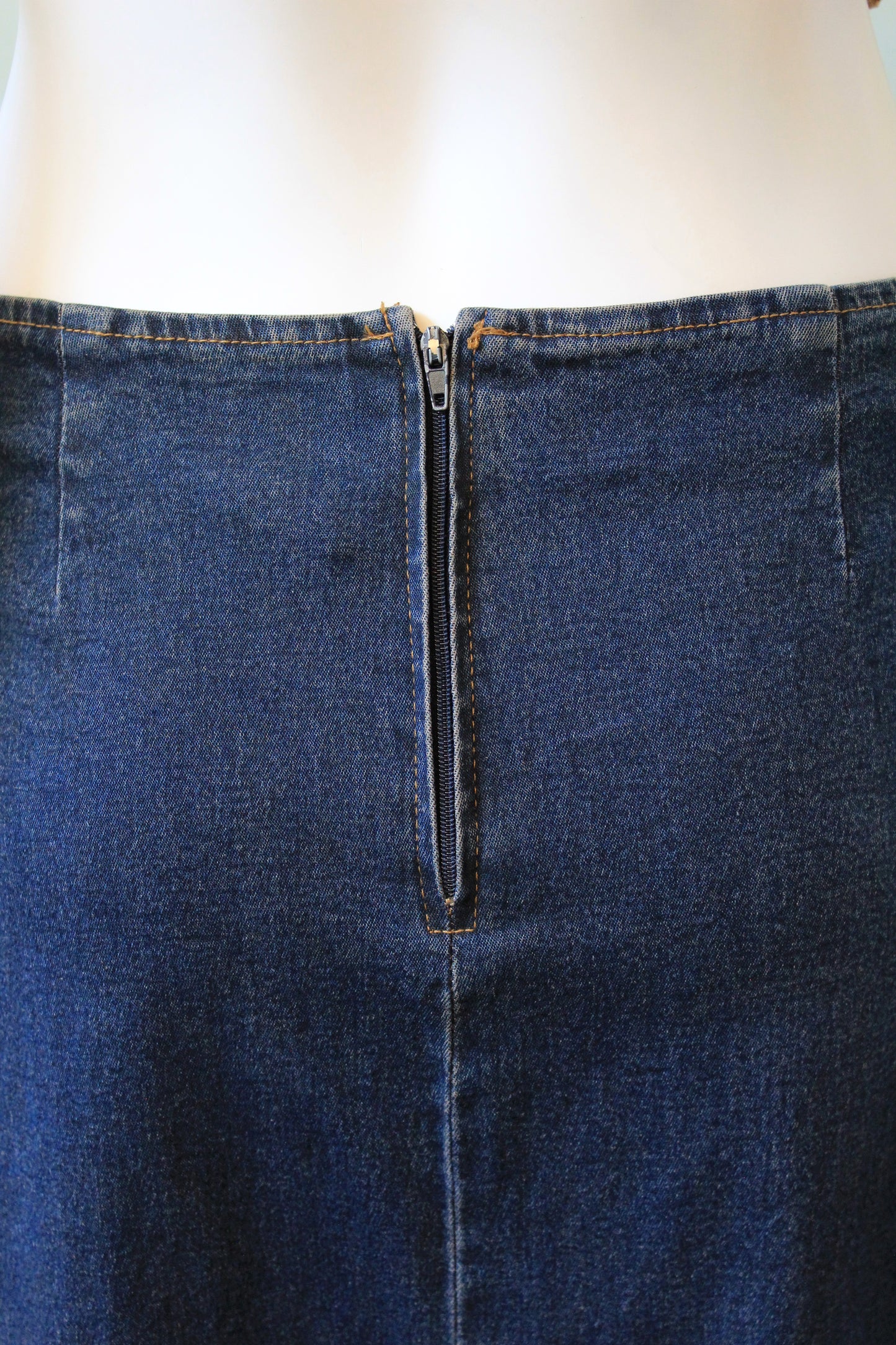 Early 2000 Denim Skirt With Lace Waterfall Hem , Large 