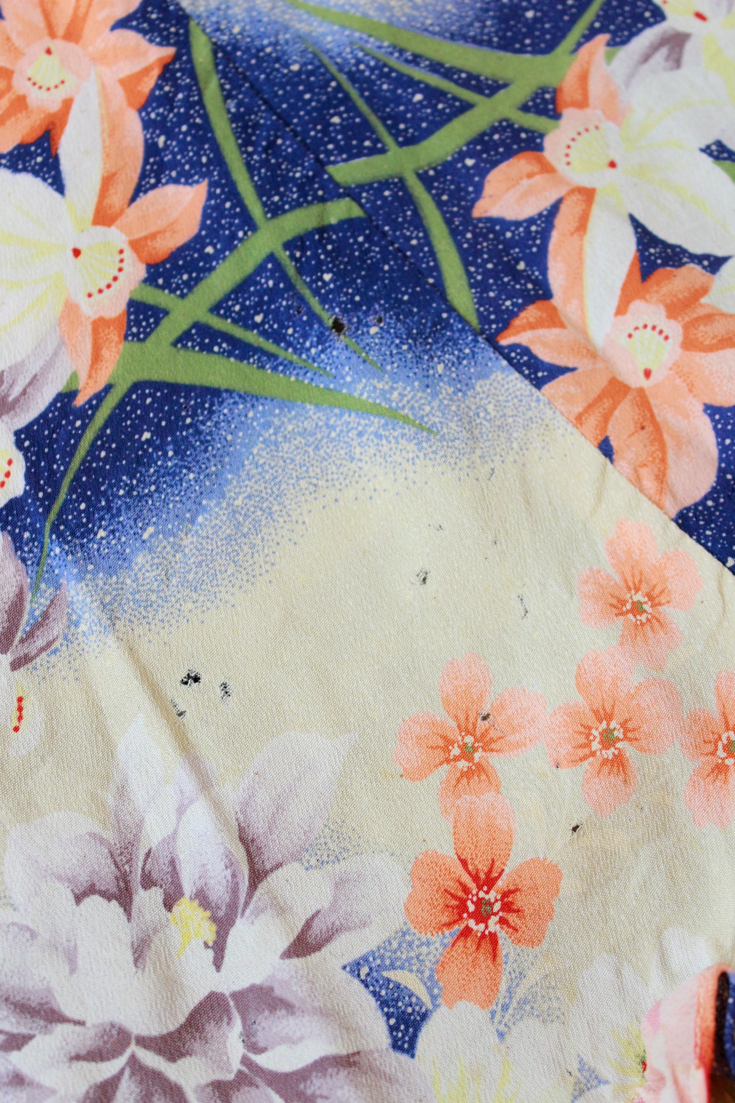 1930s Bias Cut Yellow And Orange Floral Gown With Train, Small