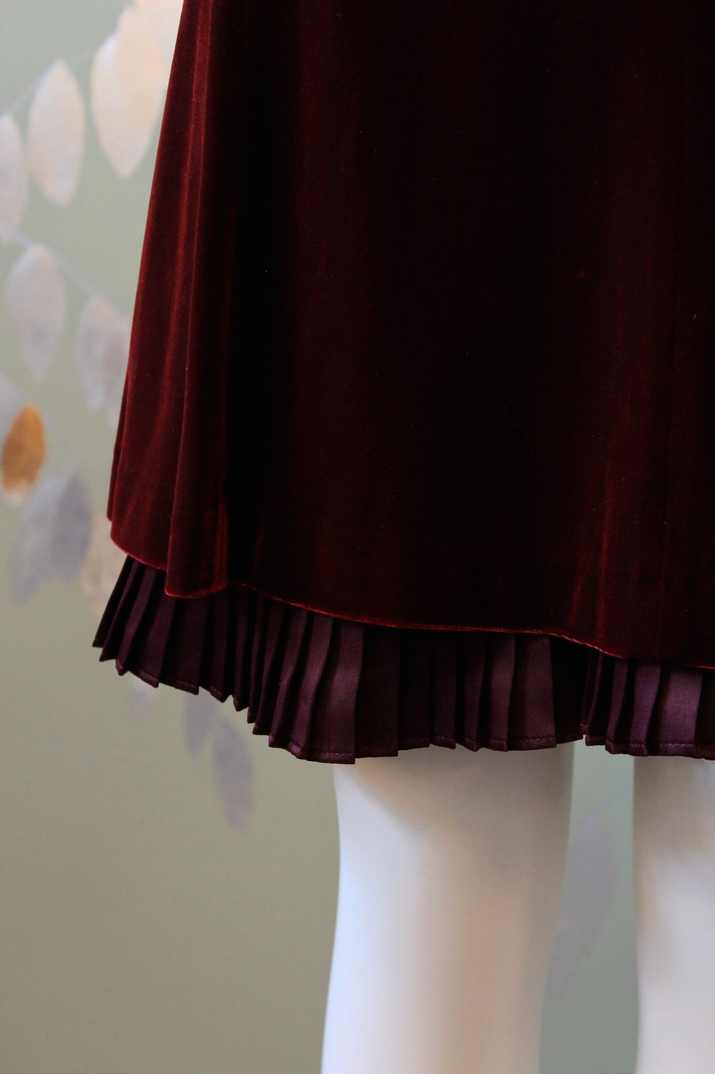 Early 2000s Burgundy Velvet Skirt Suit Set With Decorative Clasp, Small