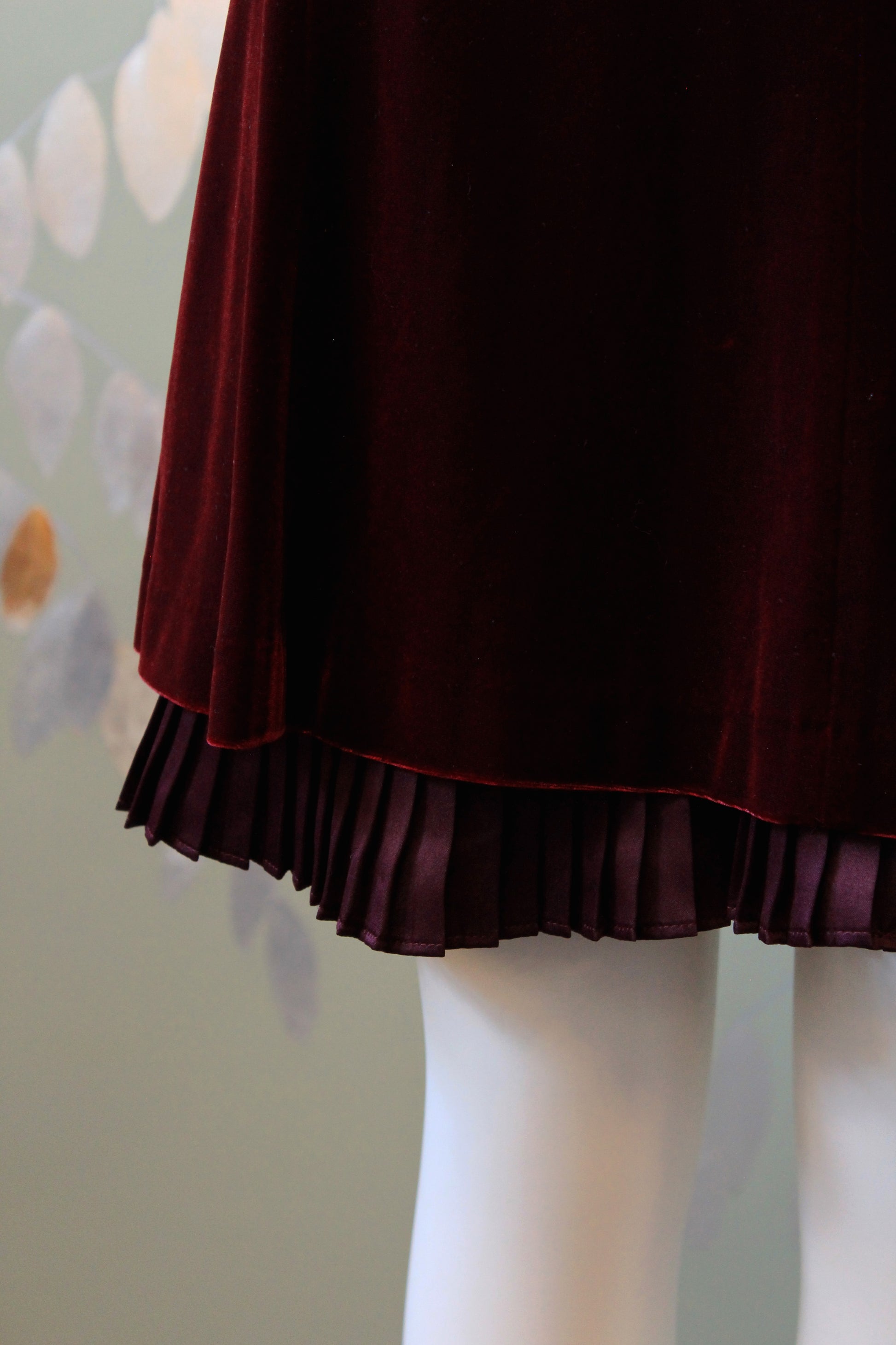 Early 2000s Burgundy Velvet Skirt Suit Set With Decorative Clasp, Small