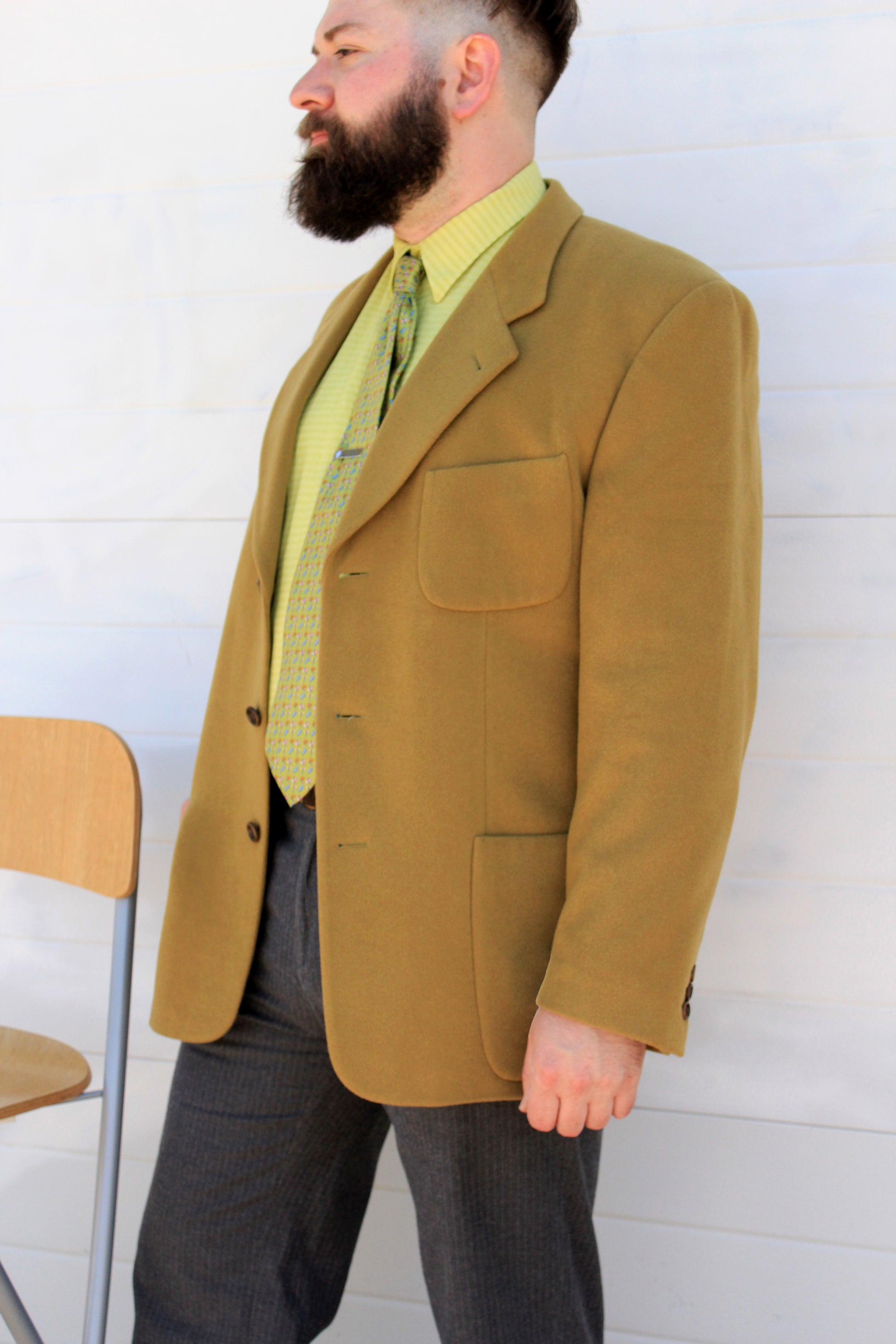 Vintage 1990s Men's Hugo Boss Green Cashmere Wool Blazer, Large 