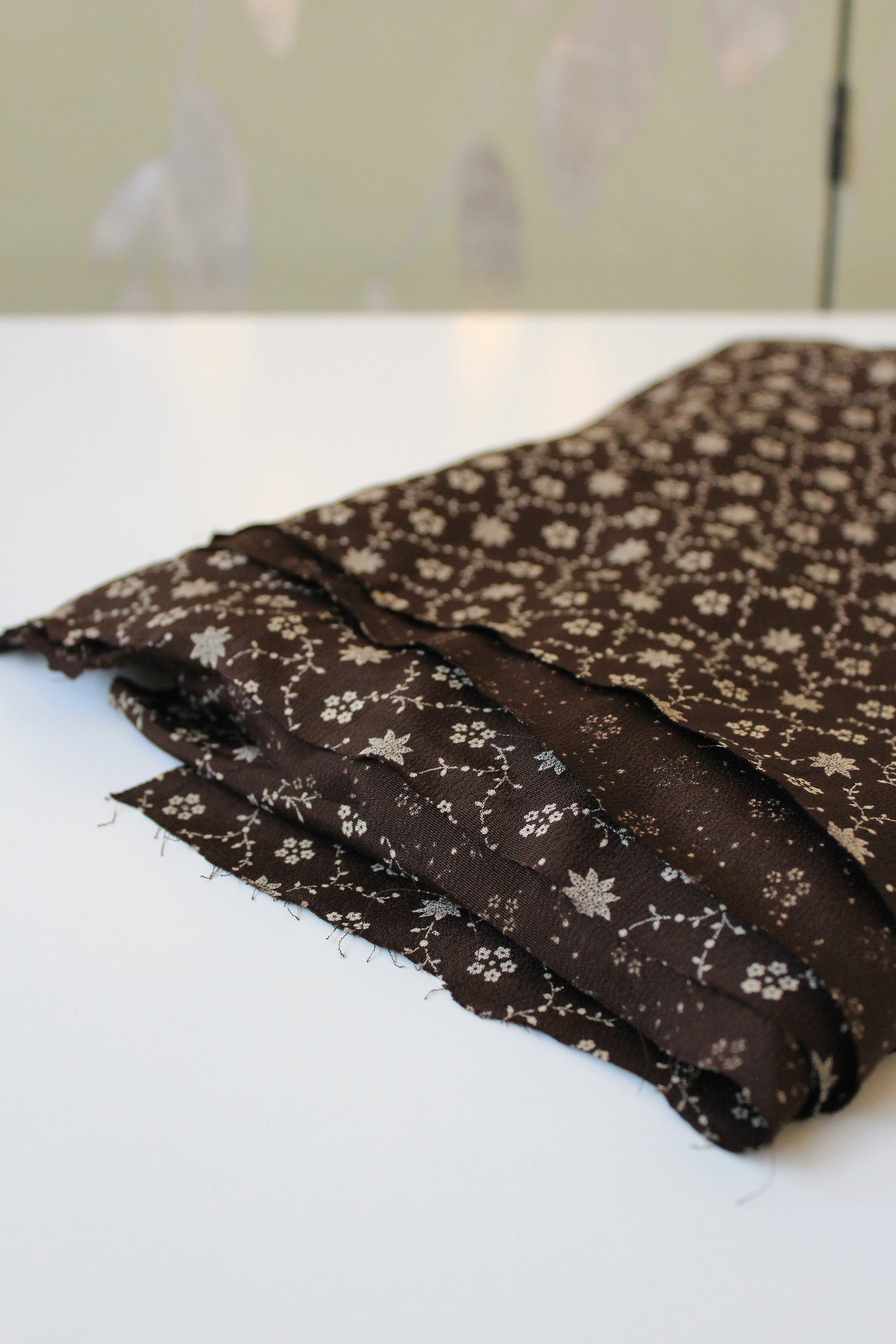 1930s Chocolate Brown And Taupe Floral Rayon Fabric, 4 Yards