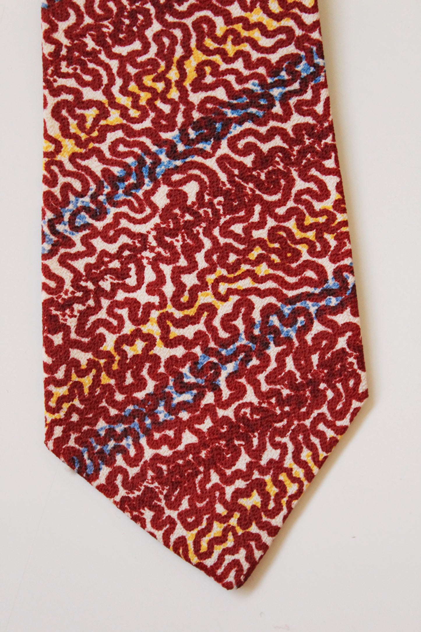 Vintage 1940s Maroon And Yellow Circle Swirl Hand Painted Tie