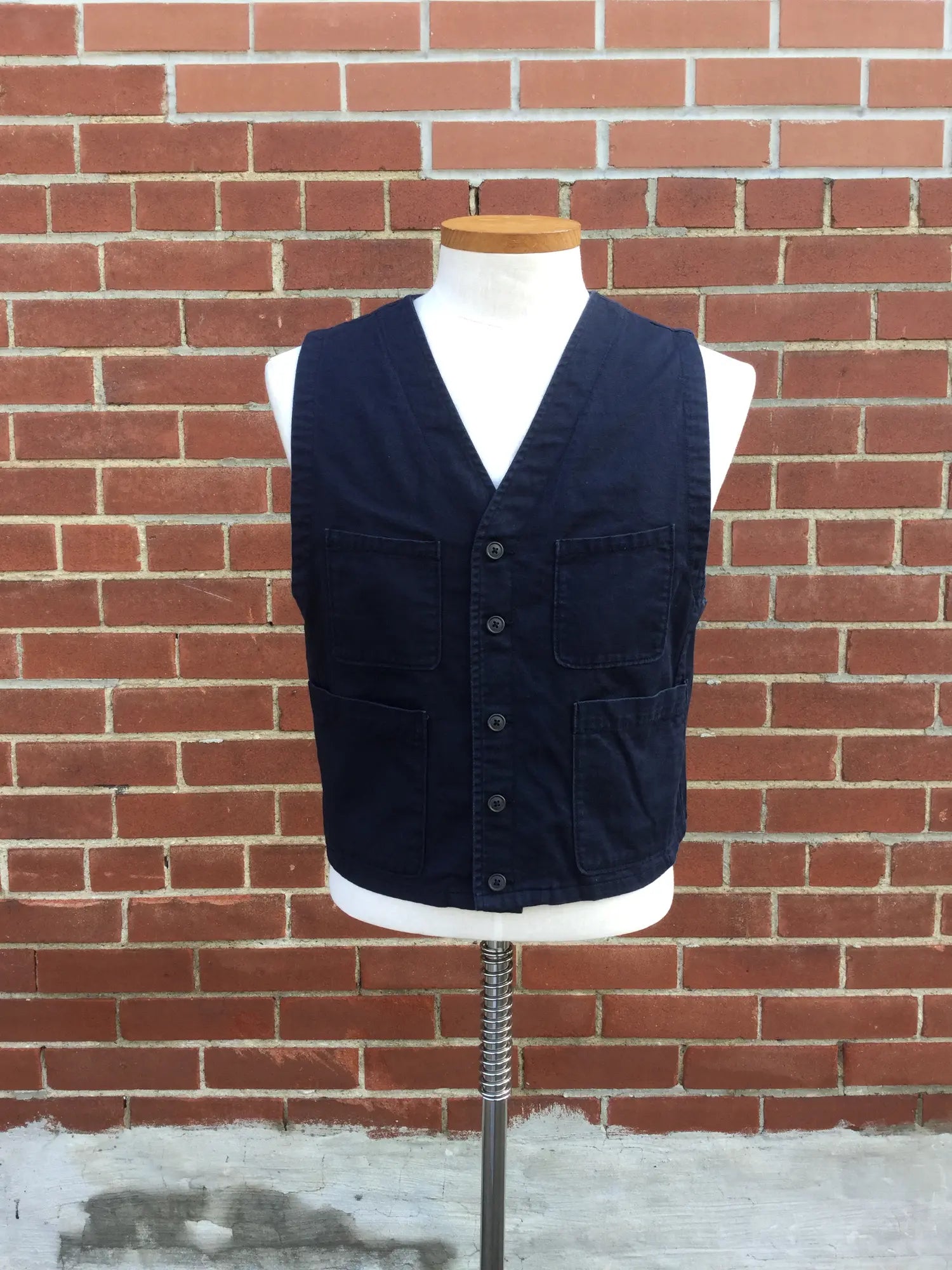 2010s Universal Works Navy Cotton Work Waistcoat (Cropped), Large 