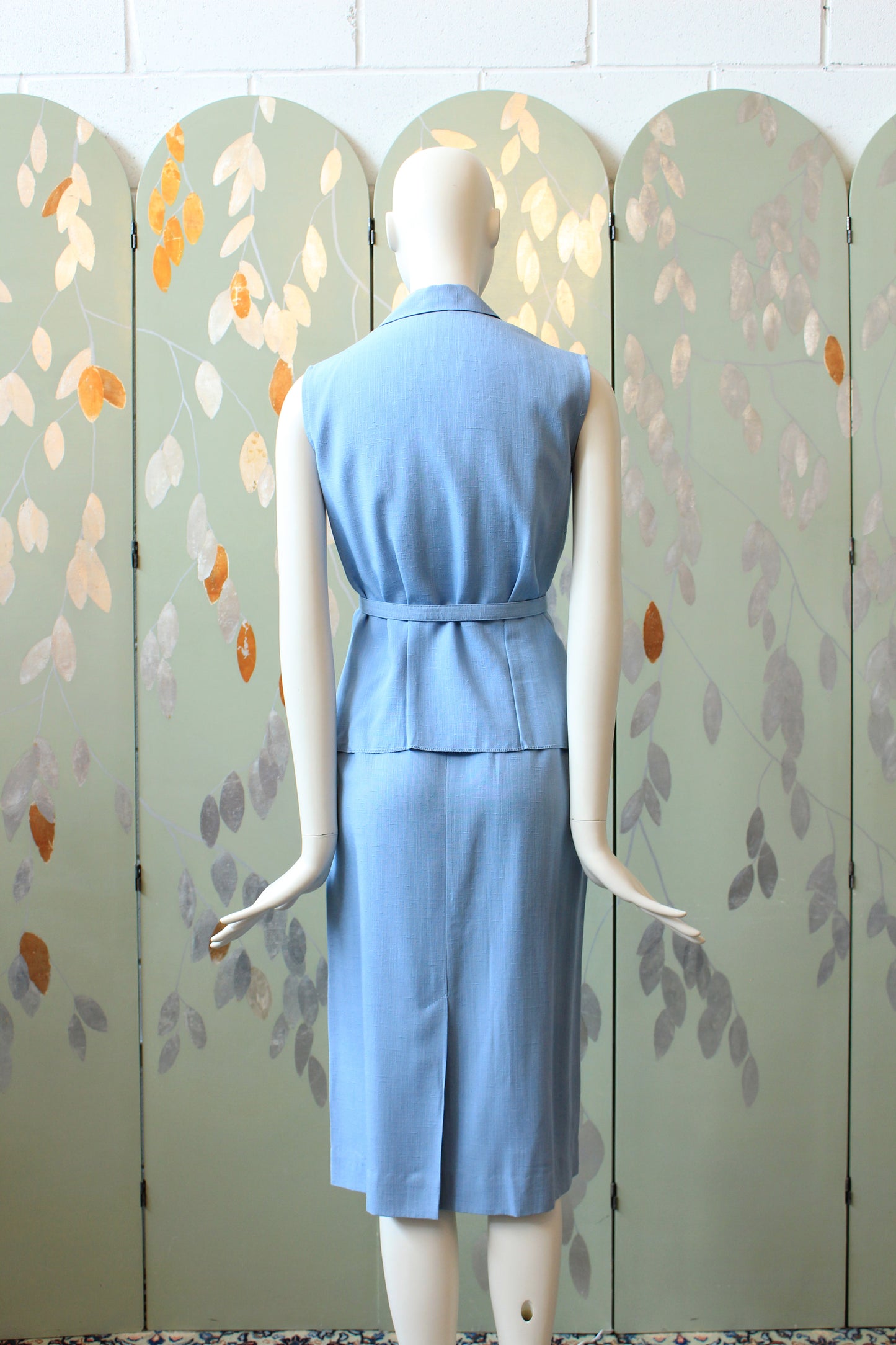1950s Light Blue Sleeveless Top And Matching Skirt Summer Set, XS