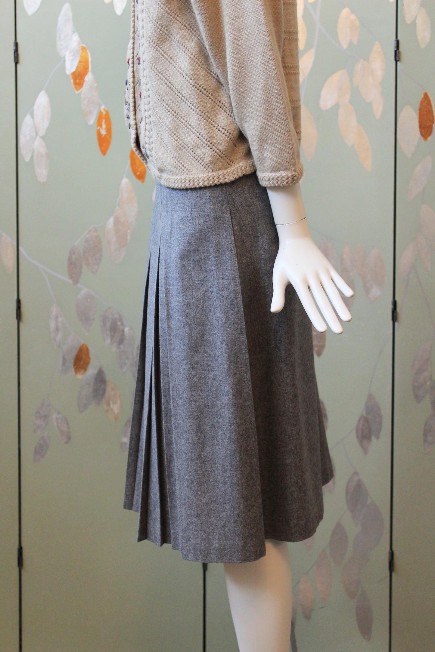 1970s Pierre Cardin Pleated Medium Grey Skirt, Large
