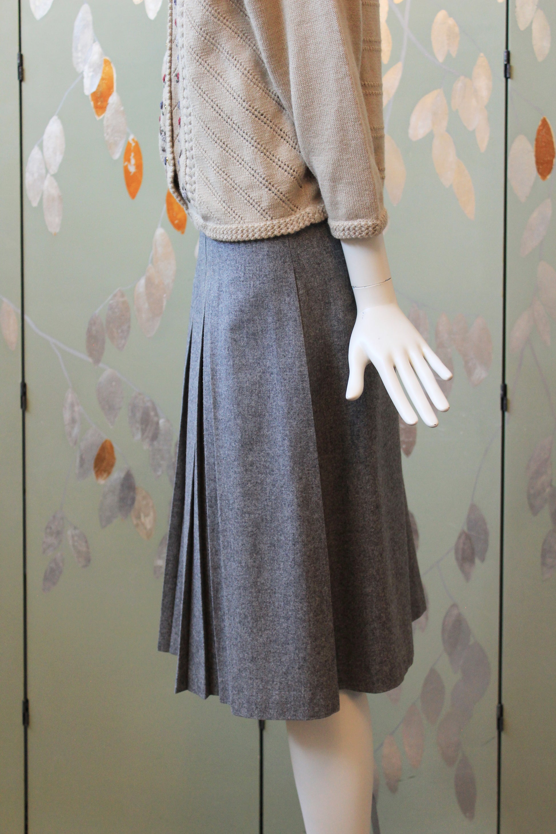 1970s Pierre Cardin Pleated Medium Grey Skirt, Large