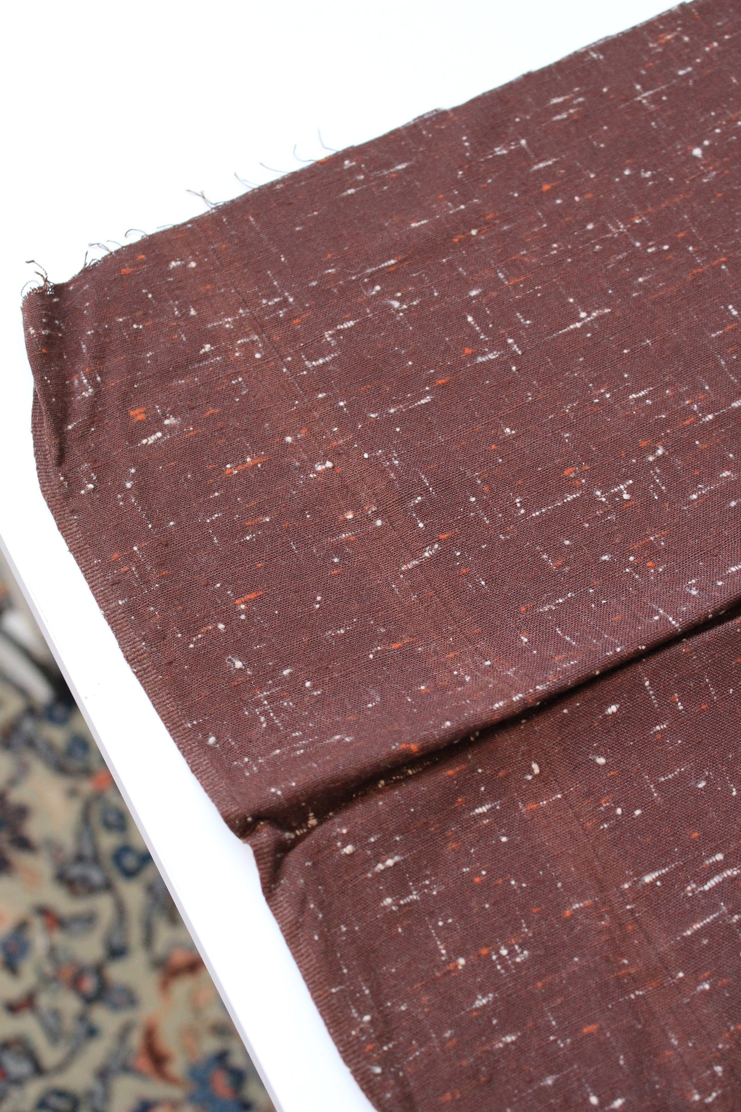 1920s Brown Tweed Sewing Fabric With Orange And White, 1.7 Yards